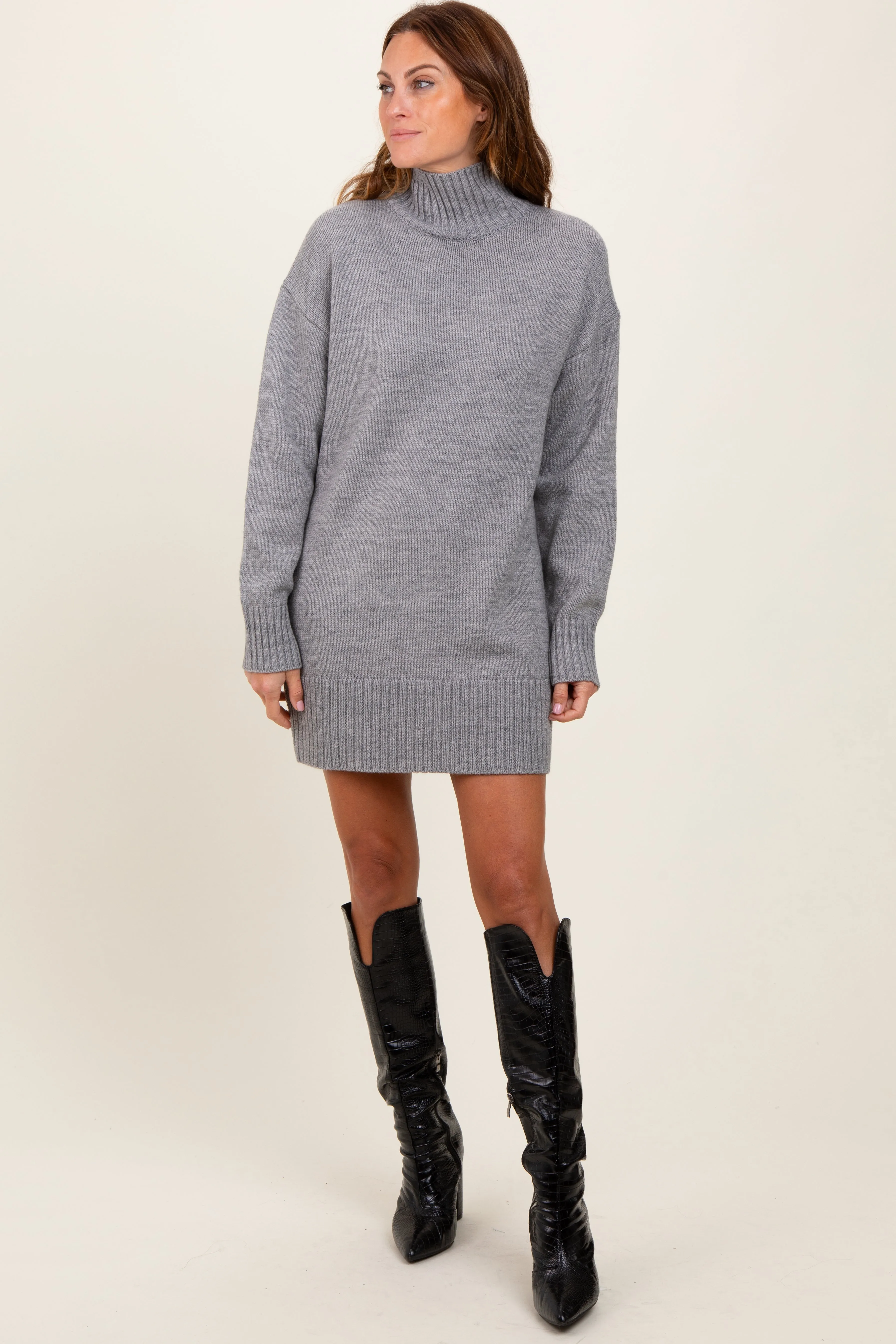 Heather Grey Turtle Neck Mini Sweater Dress sold by Pinkblush product image thumbnail 2