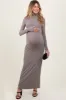 Taupe Turtleneck Long Sleeve Fitted Maternity Maxi Dress sold by Pinkblush