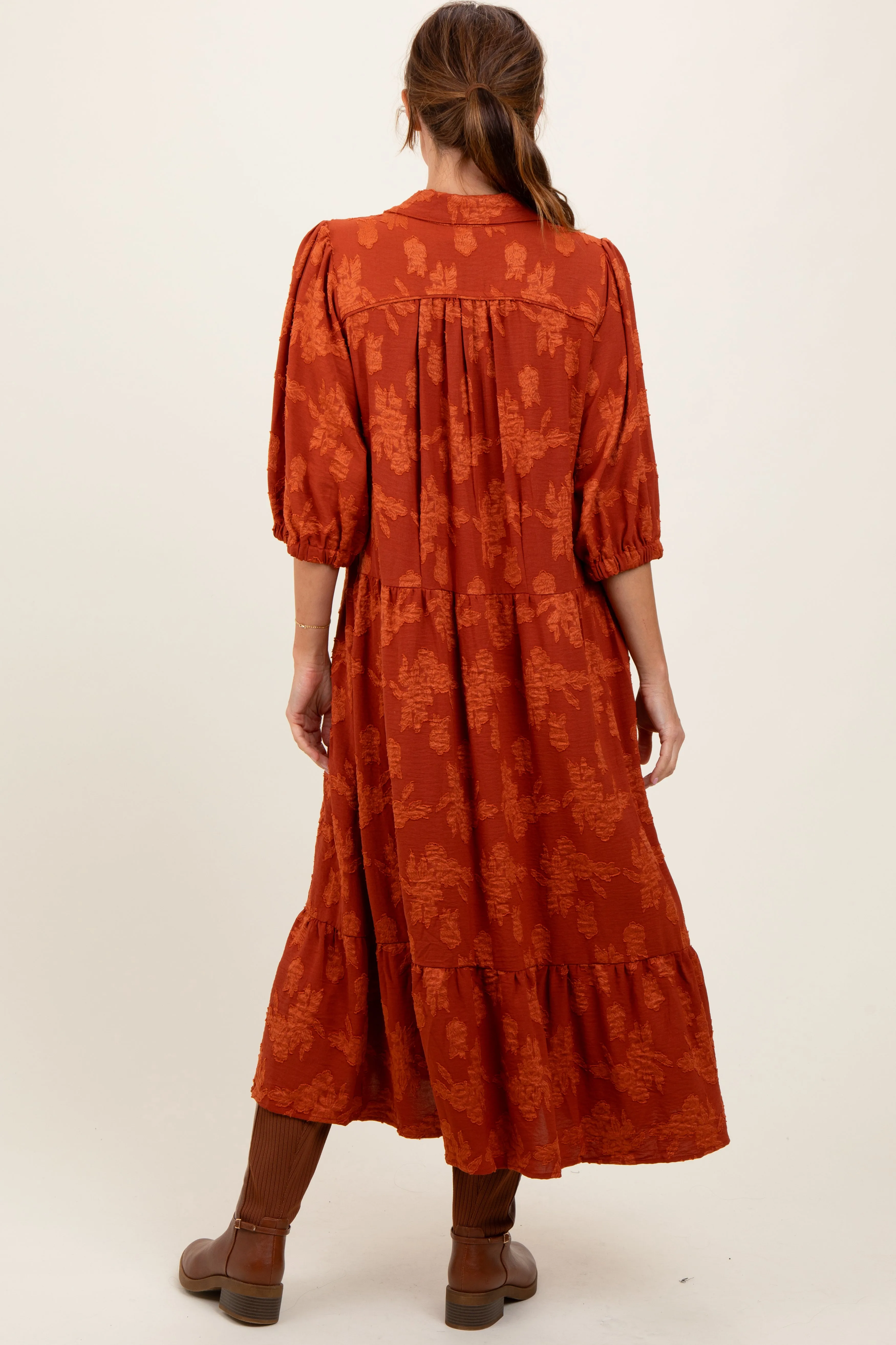 Dark Orange Floral Applique Collared Midi Dress sold by Pinkblush product image thumbnail 4