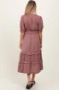 Mauve Satin Ruffle Trim Maternity Midi Dress sold by Pinkblush