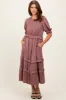 Mauve Satin Ruffle Trim Maternity Midi Dress sold by Pinkblush