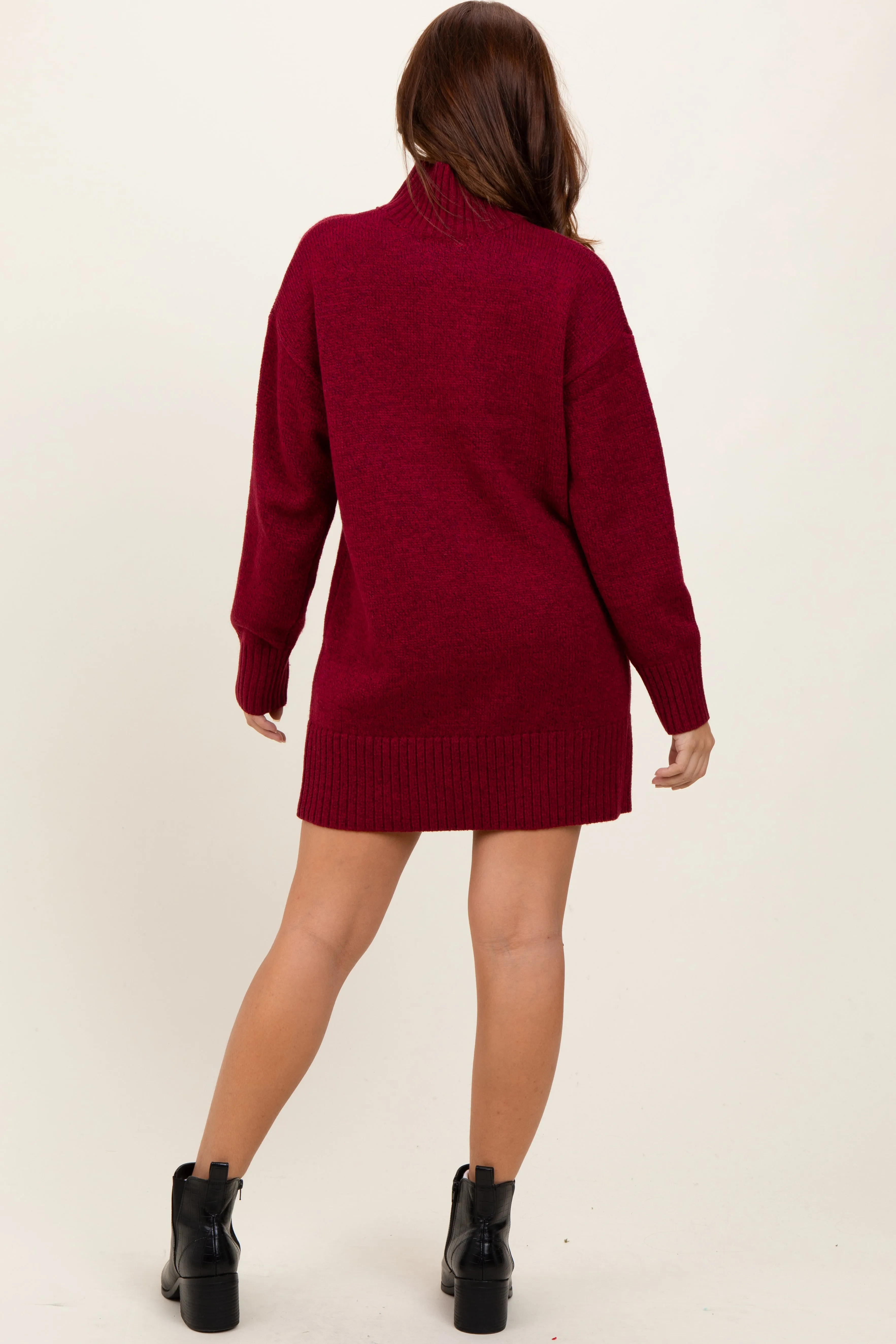 Burgundy Turtle Neck Mini Sweater Dress sold by Pinkblush product image thumbnail 4