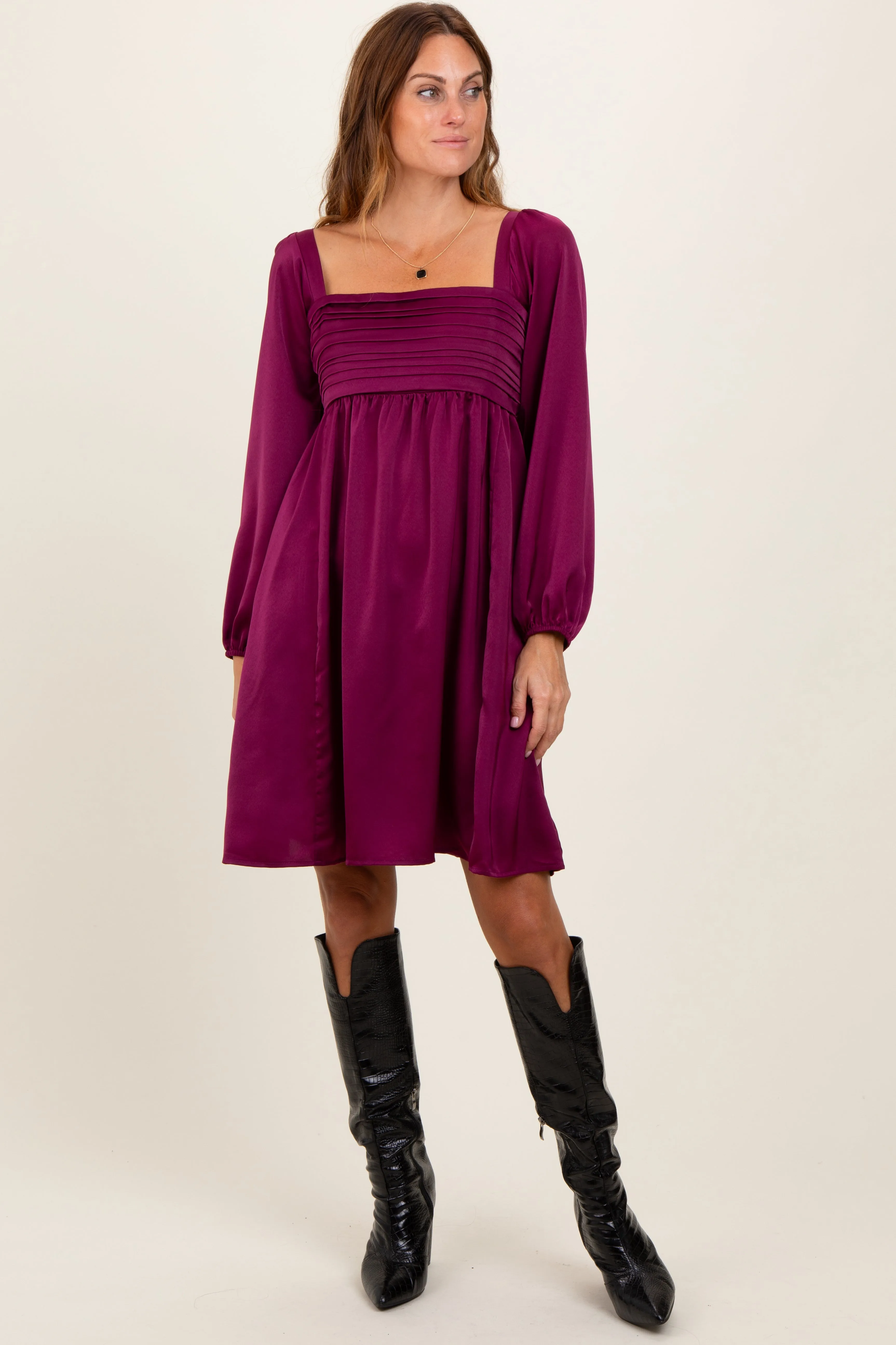 Plum Satin Pleated Detail Bodice Dress sold by Pinkblush product image thumbnail 2