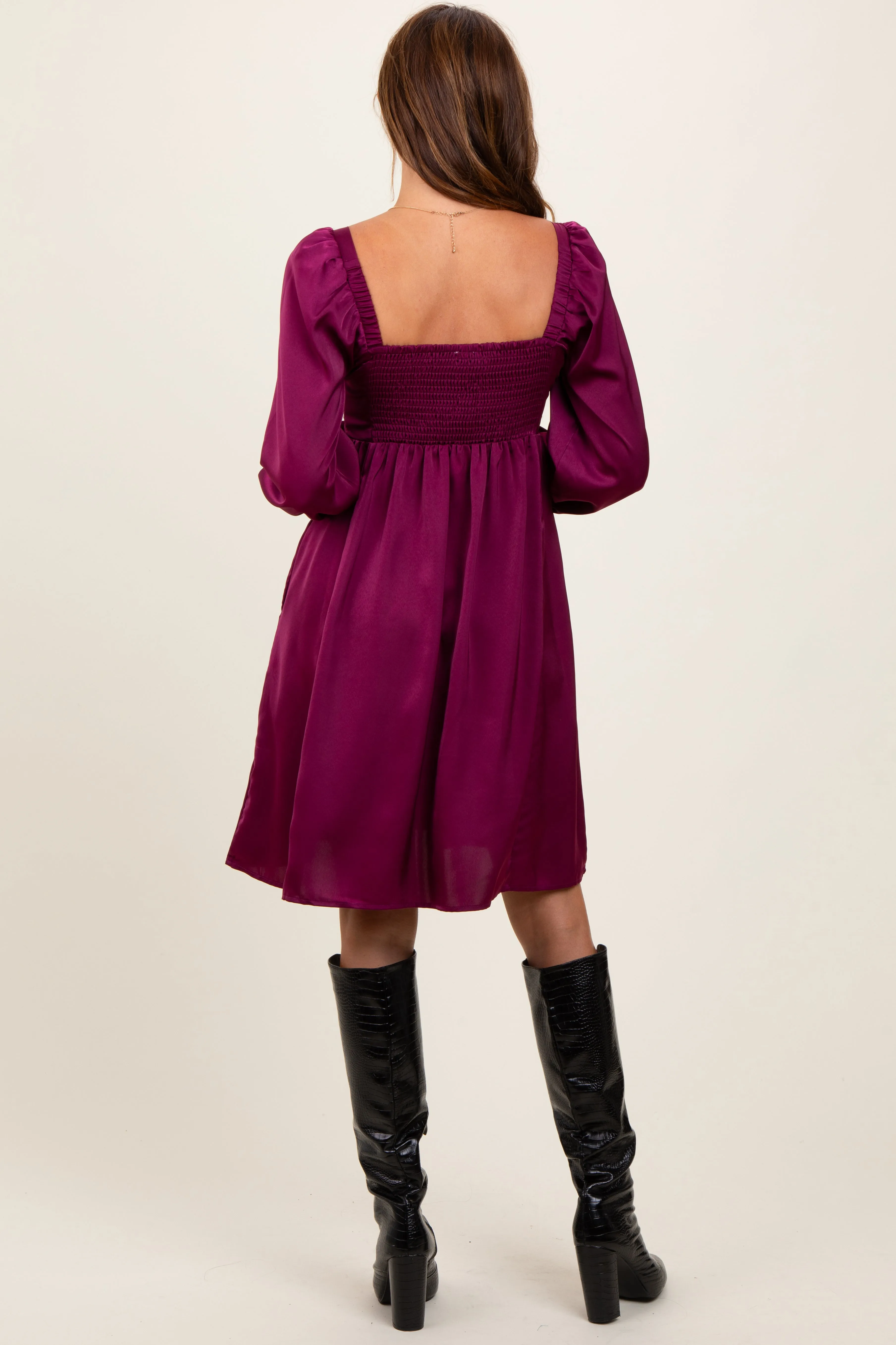 Plum Satin Pleated Detail Bodice Dress sold by Pinkblush product image thumbnail 4