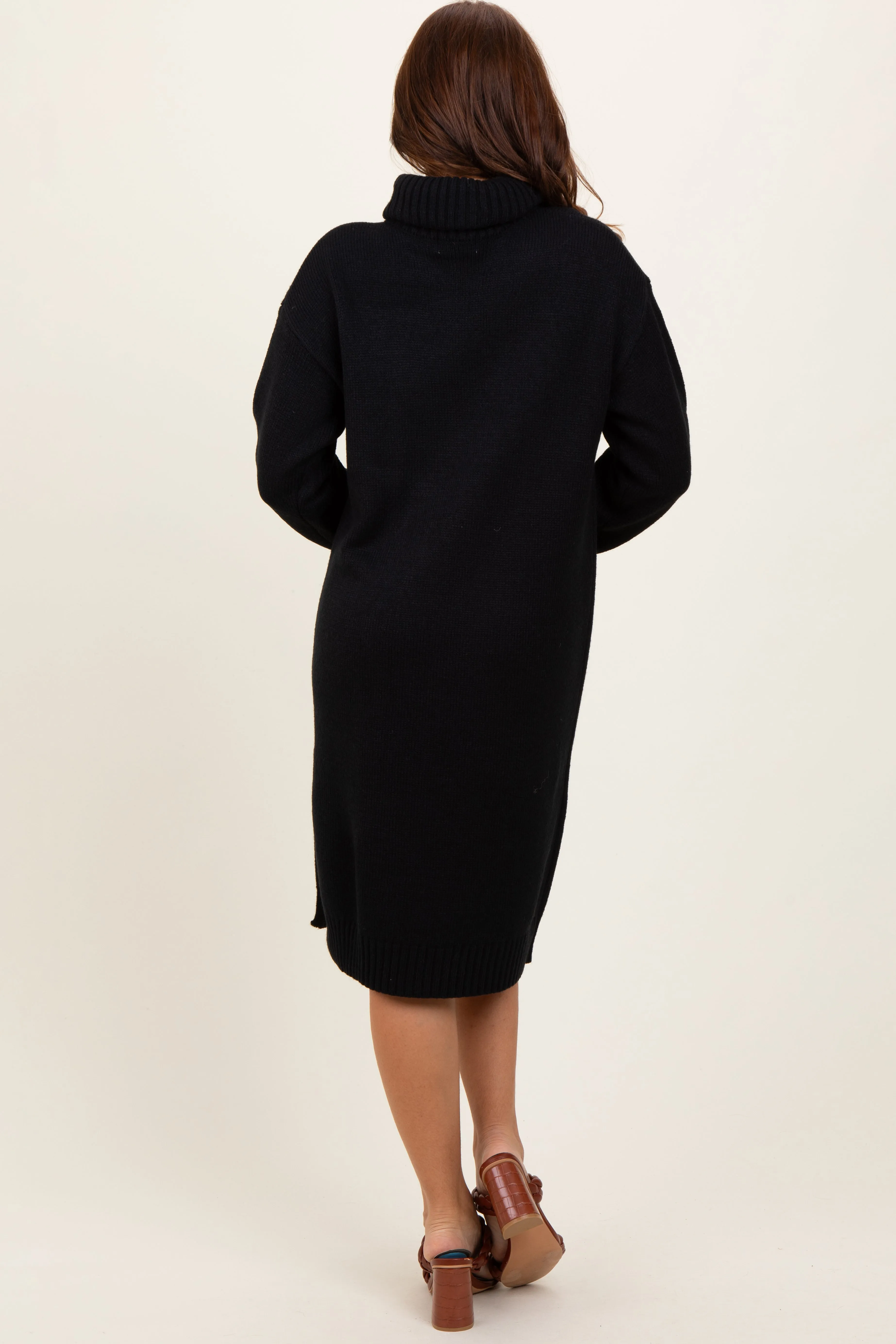 Black Turtleneck Side Slit Midi Sweater Dress sold by Pinkblush product image thumbnail 4