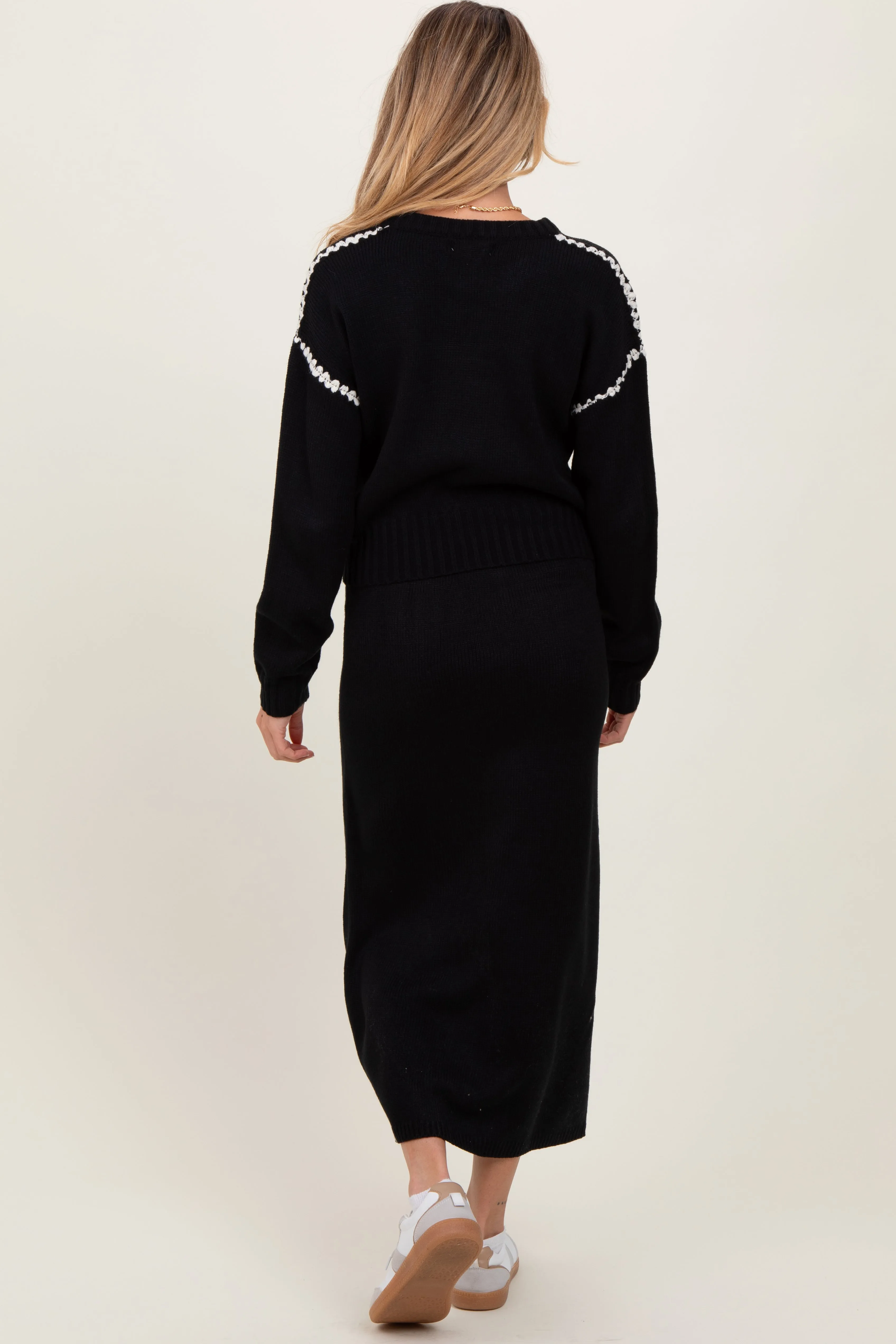 Black Contrast Stitch Knit Sweater And Maxi Skirt Maternity Set sold by Pinkblush product image thumbnail 2
