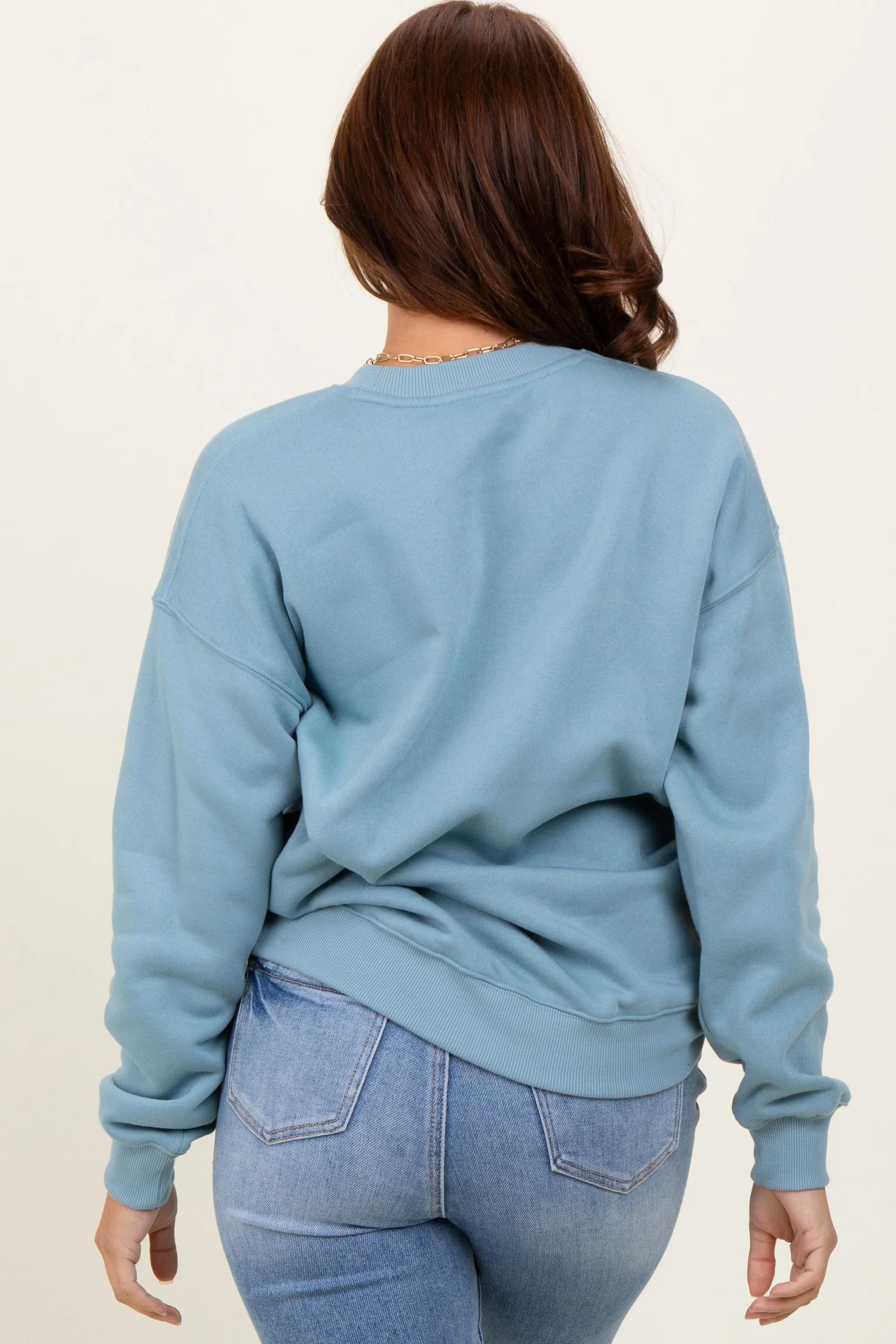 Light Blue Fleece Crew Neck Relaxed Fit Sweatshirt sold by Pinkblush product image thumbnail 3