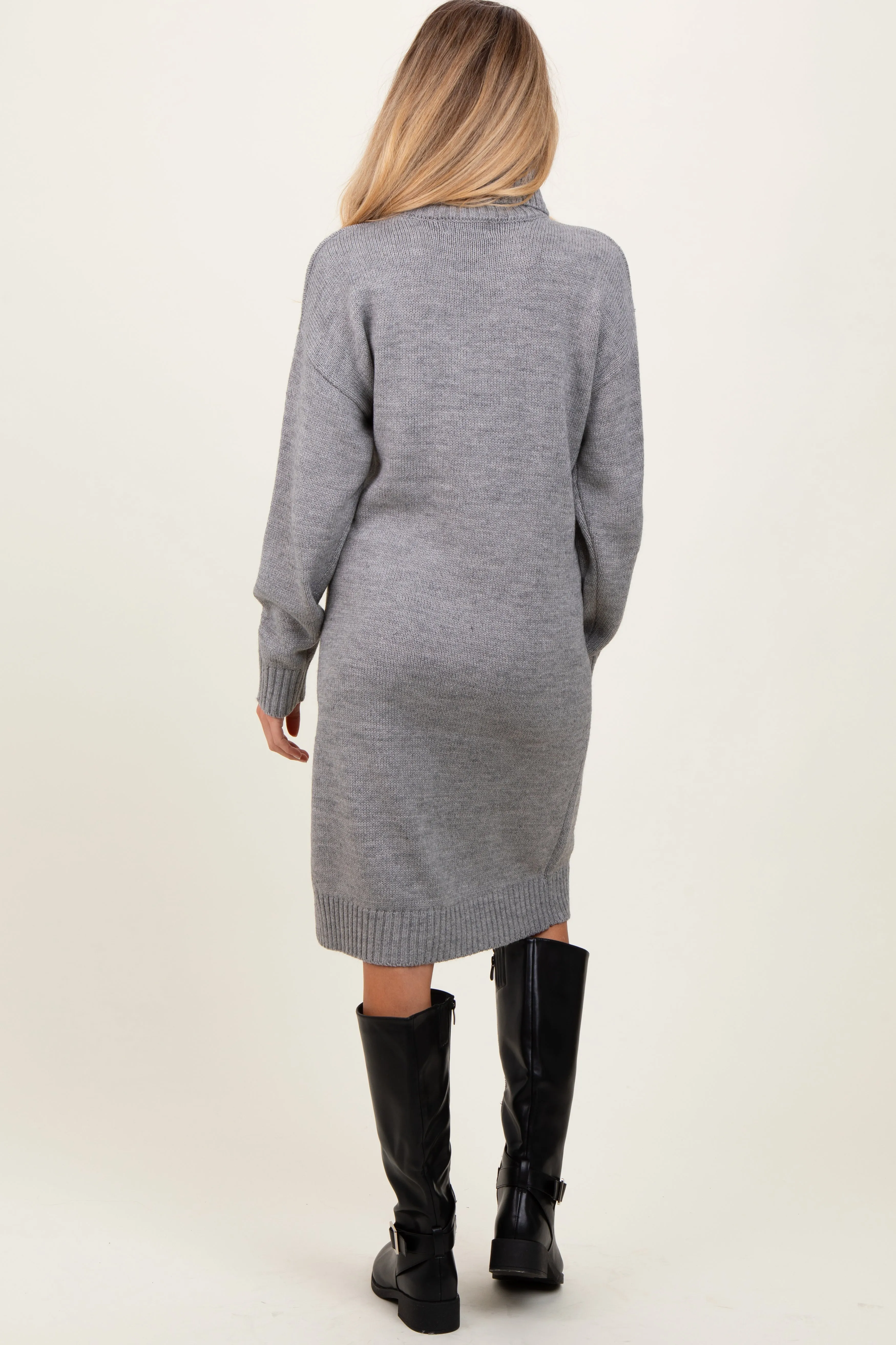 Heather Grey Turtleneck Side Slit Maternity Midi Sweater Dress sold by Pinkblush product image thumbnail 3