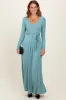 Light Olive V-Neck Long Sleeve Sash Tie Maxi Dress sold by Pinkblush