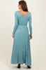 Light Olive V-Neck Long Sleeve Sash Tie Maxi Dress sold by Pinkblush