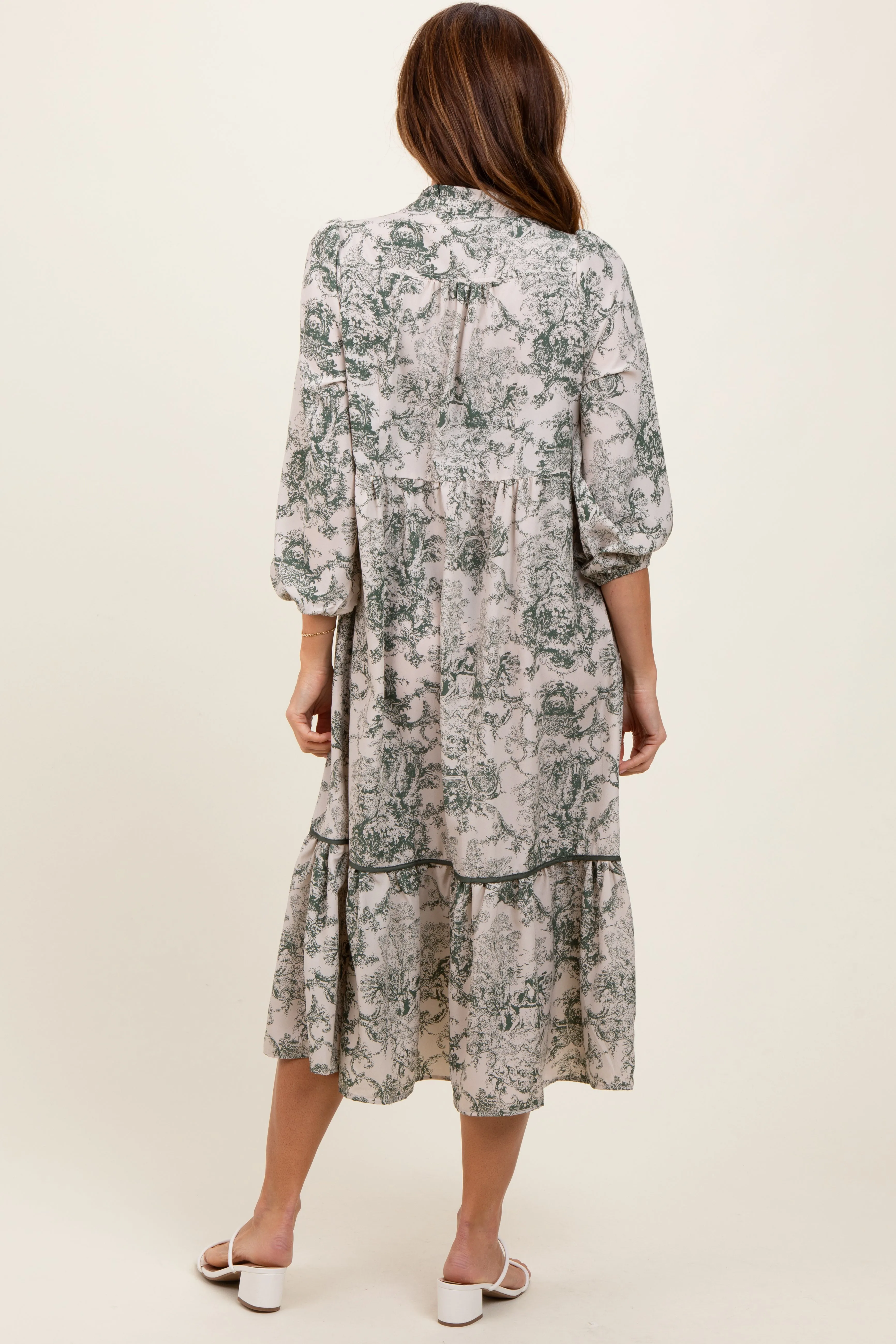 Forest Green Printed Split Ruffle Collar Midi Dress sold by Pinkblush product image thumbnail 4