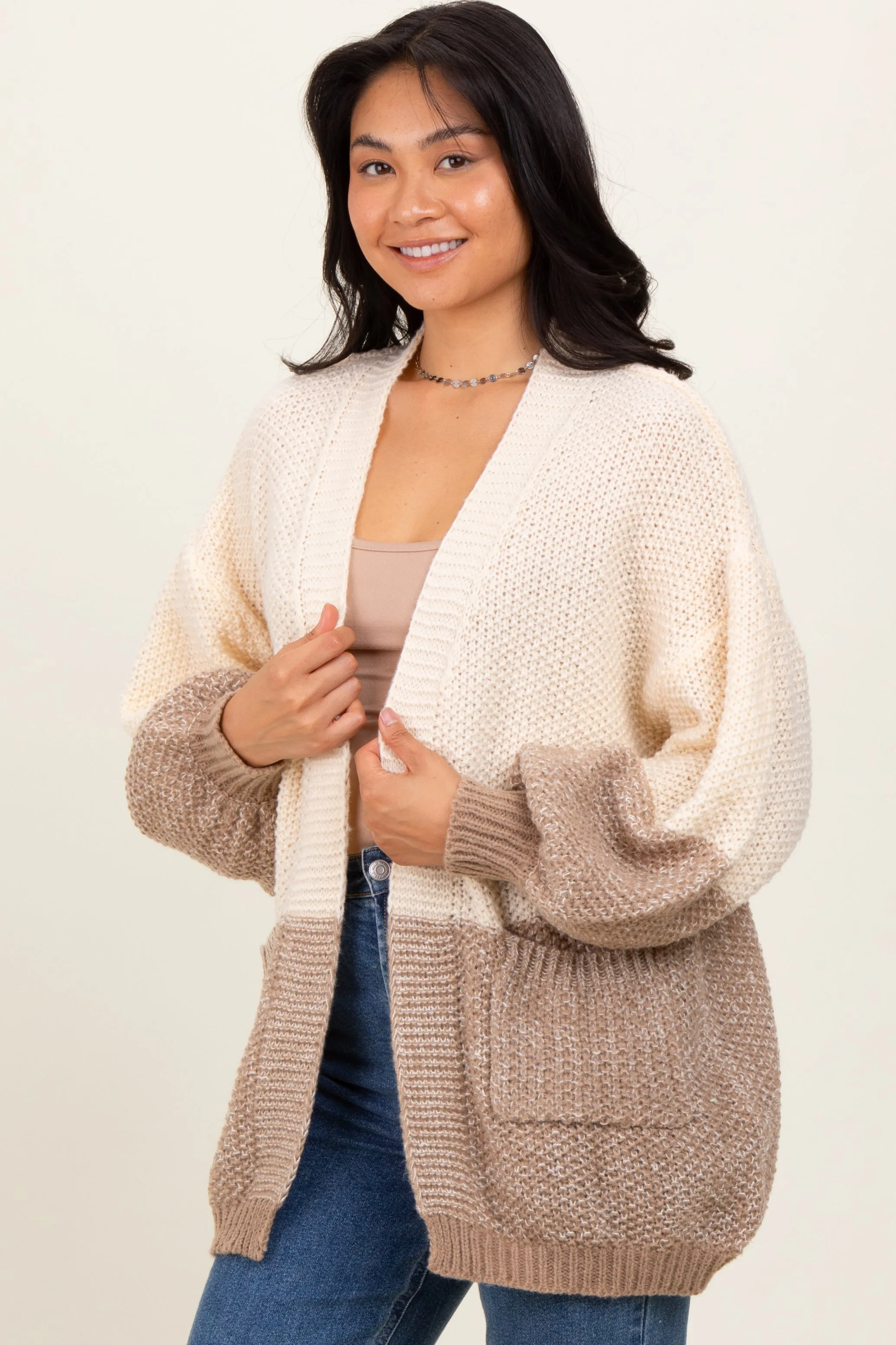 Cream Colorblock Bubble Sleeve Knit Cardigan sold by Pinkblush product image thumbnail 3