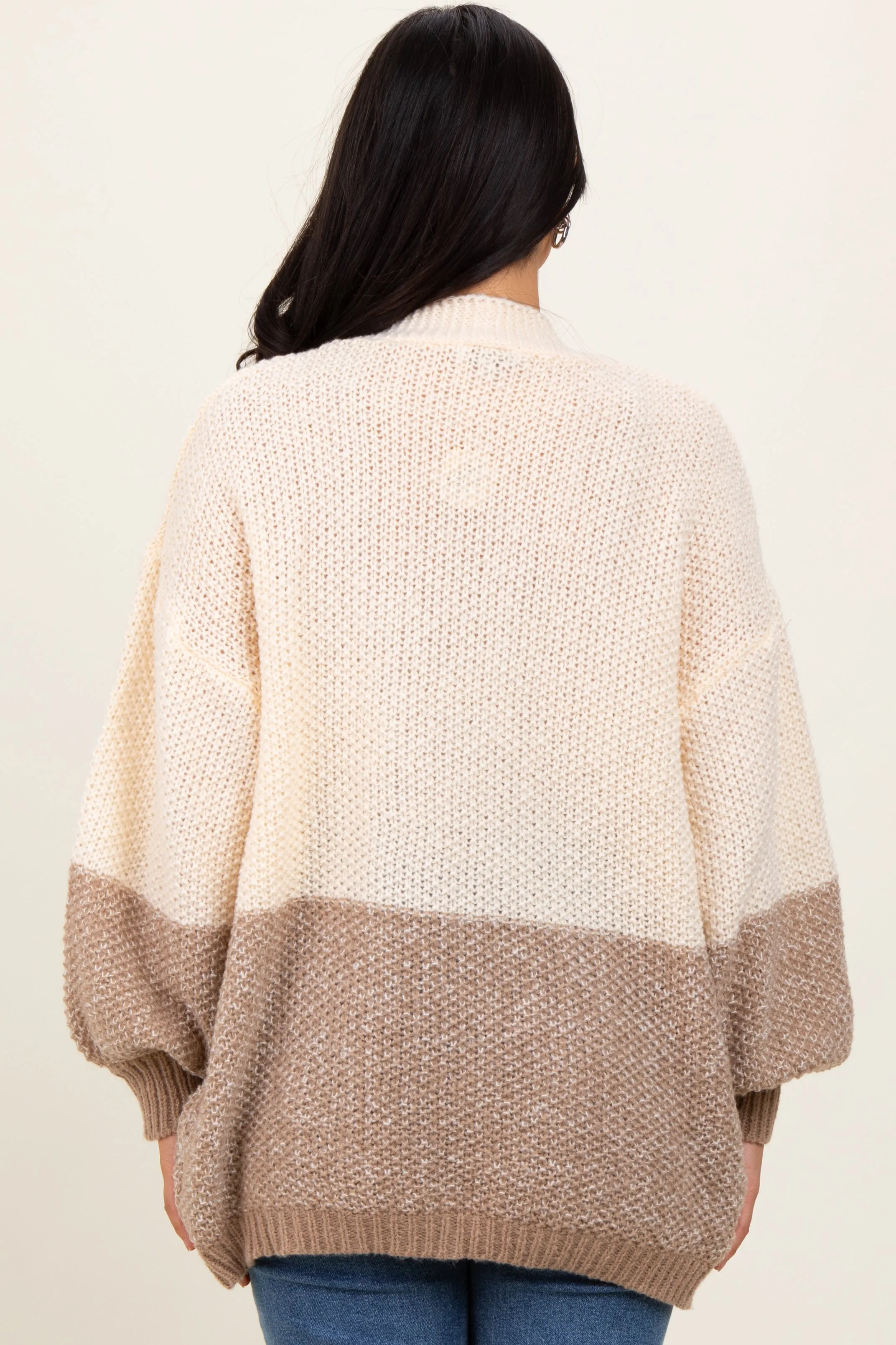 Cream Colorblock Bubble Sleeve Knit Cardigan sold by Pinkblush product image thumbnail 4