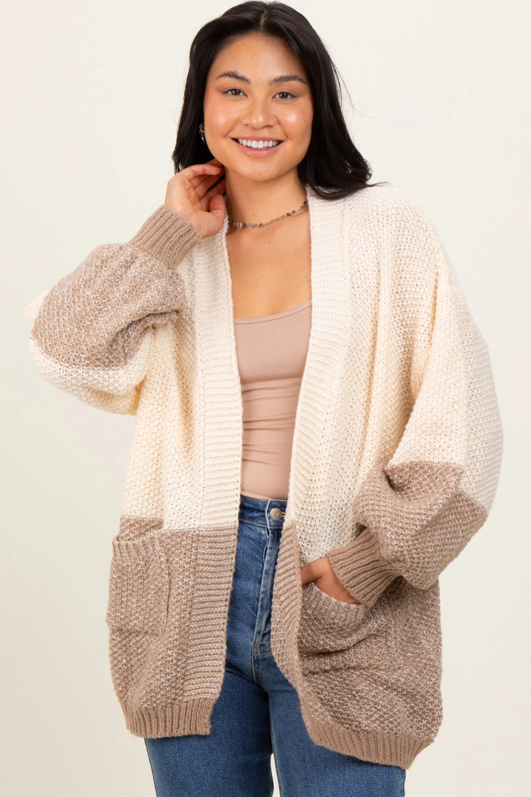 Cream Colorblock Bubble Sleeve Knit Cardigan sold by Pinkblush product image thumbnail 2