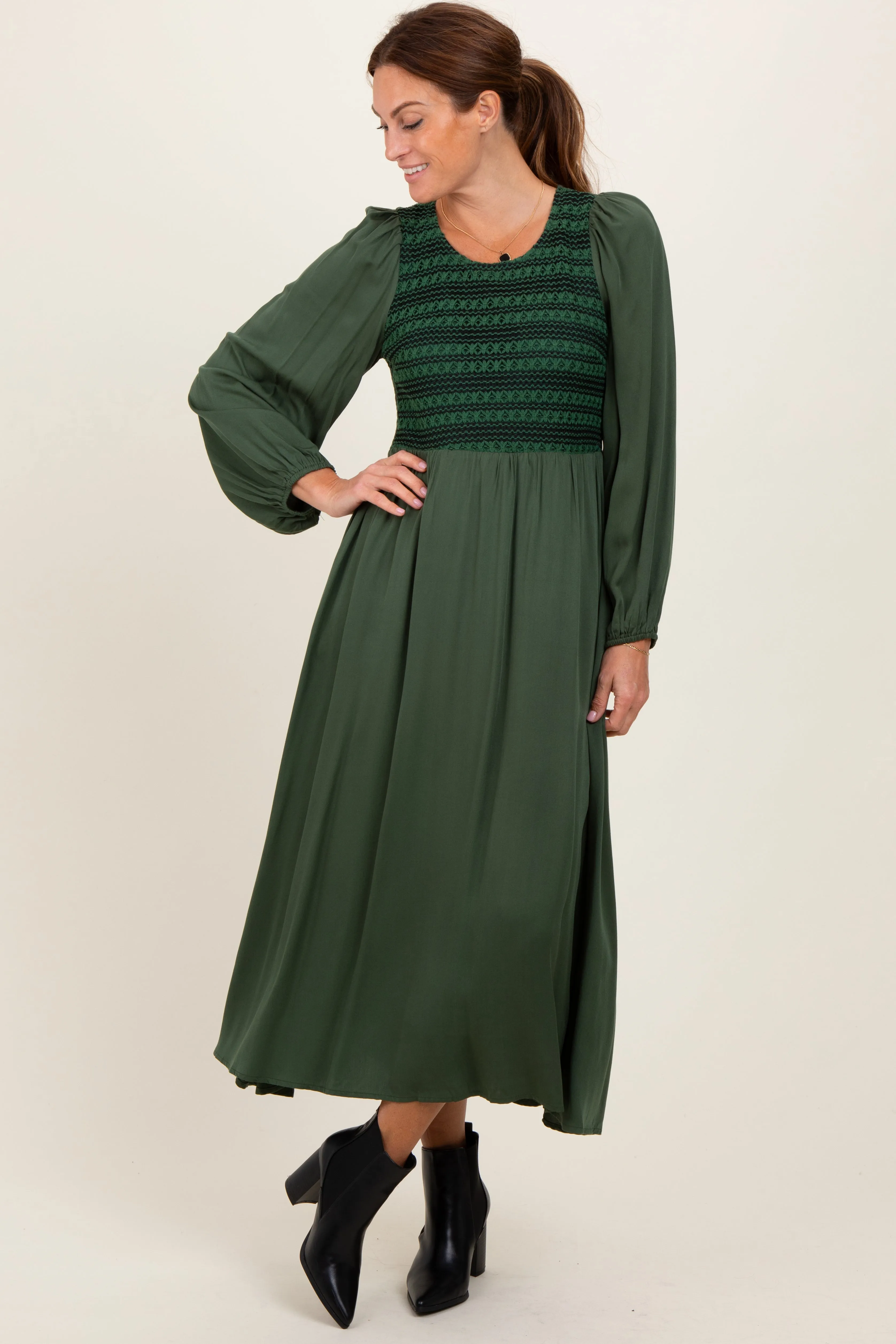 Forest Green Contrast Knit Bodice Maxi Dress sold by Pinkblush