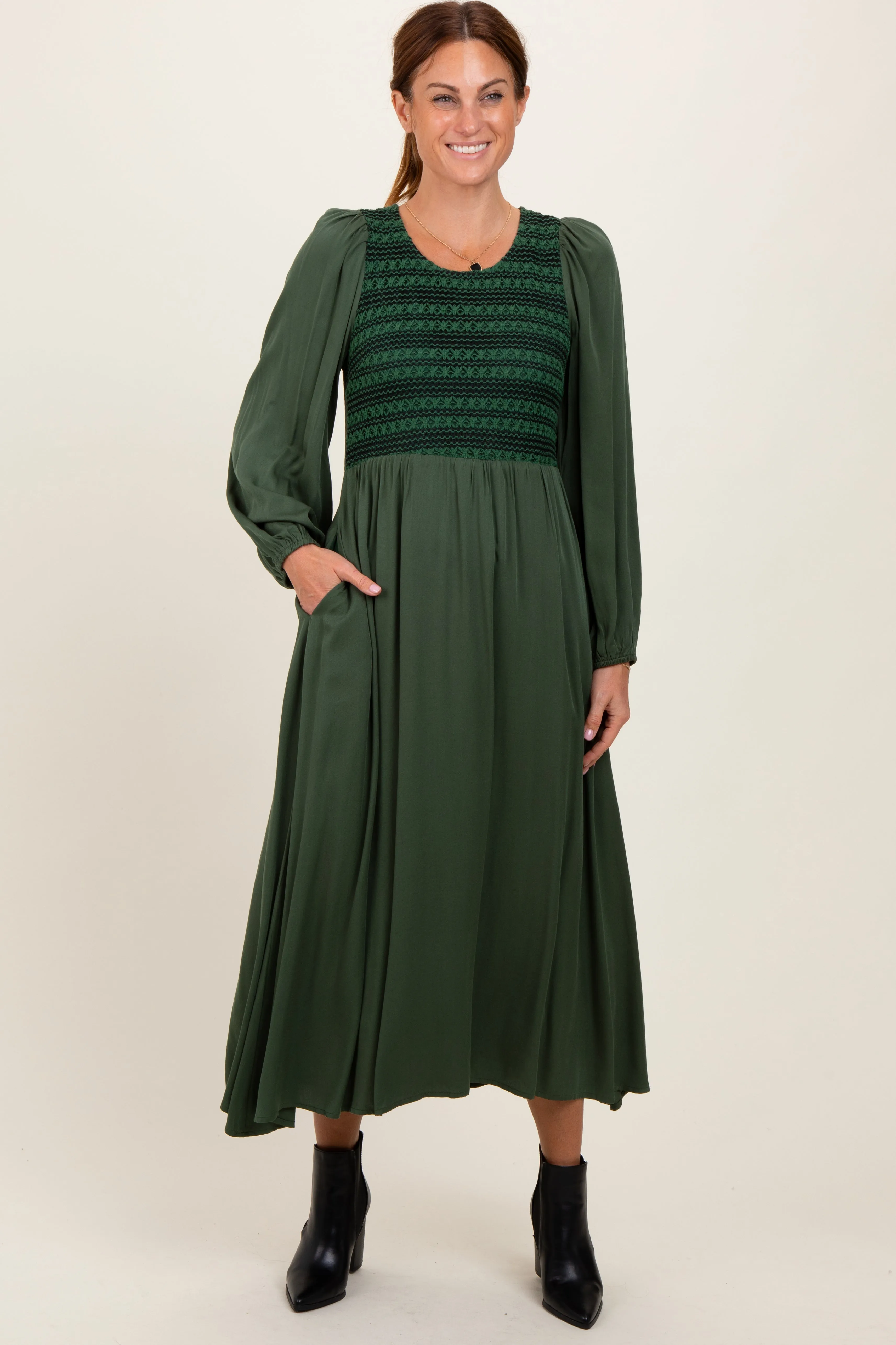 Forest Green Contrast Knit Bodice Maxi Dress sold by Pinkblush product image thumbnail 2