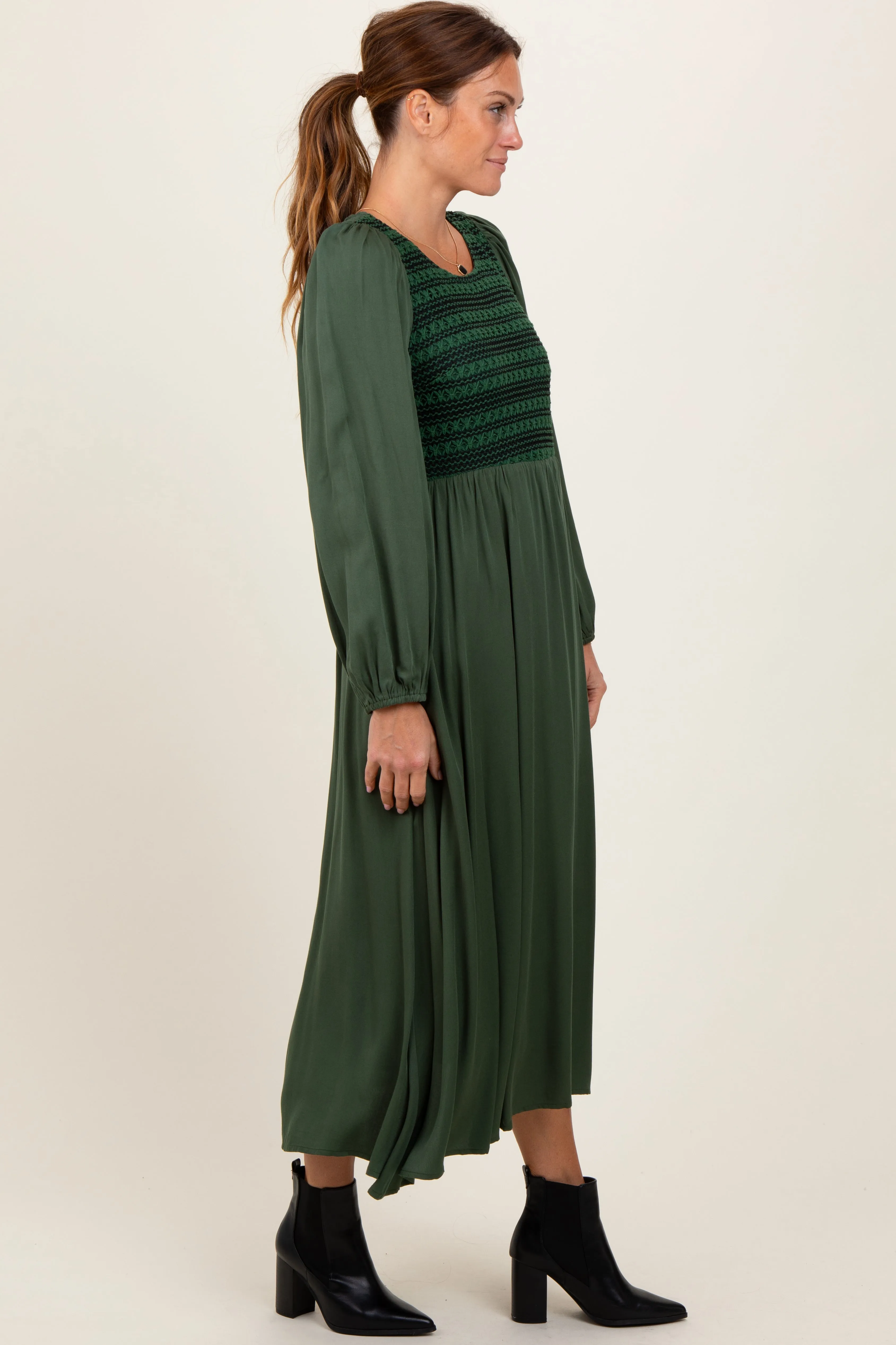 Forest Green Contrast Knit Bodice Maxi Dress sold by Pinkblush product image thumbnail 3