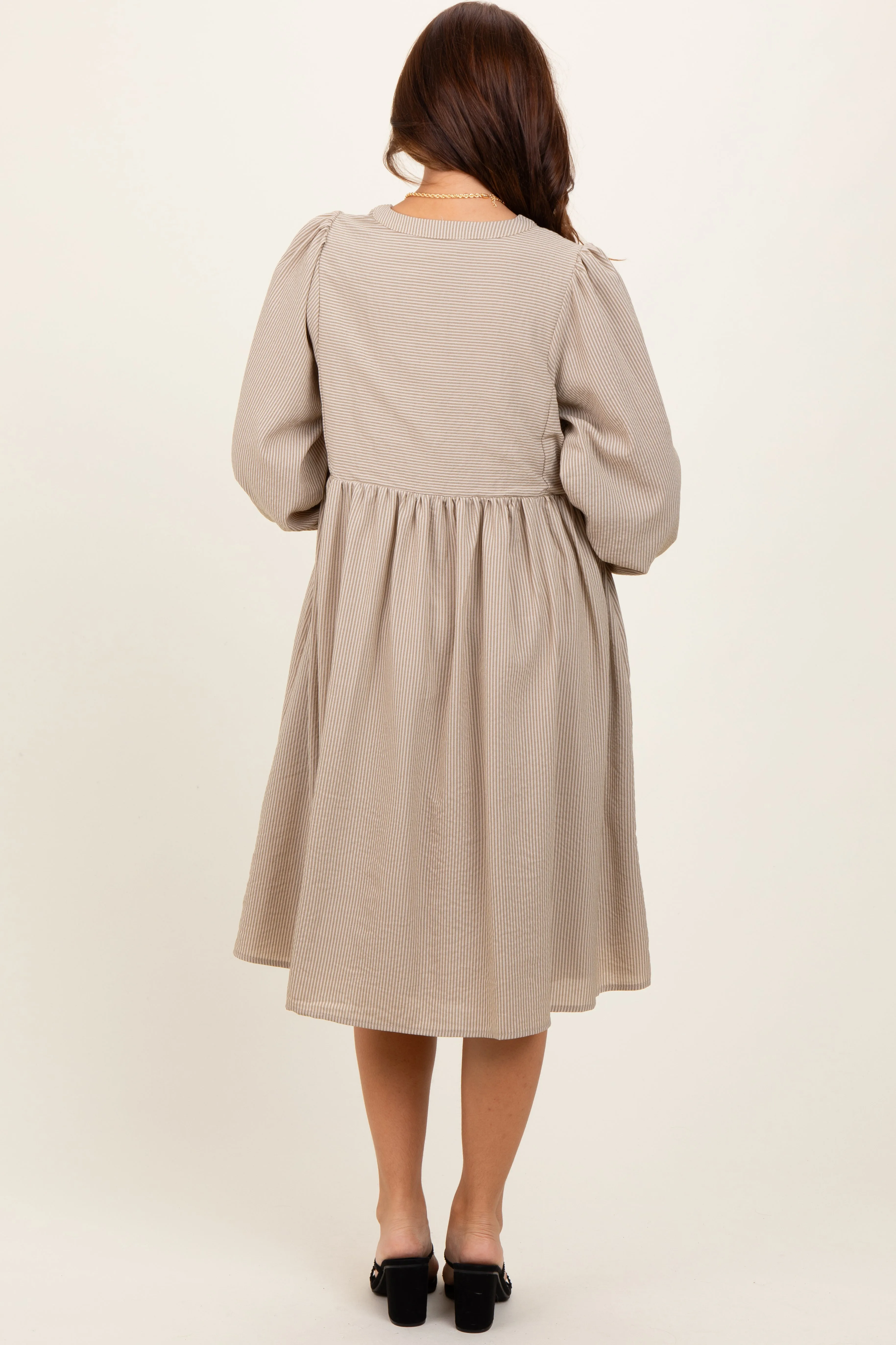 Taupe Pin Stripe Split Neckline Midi Dress sold by Pinkblush product image thumbnail 2
