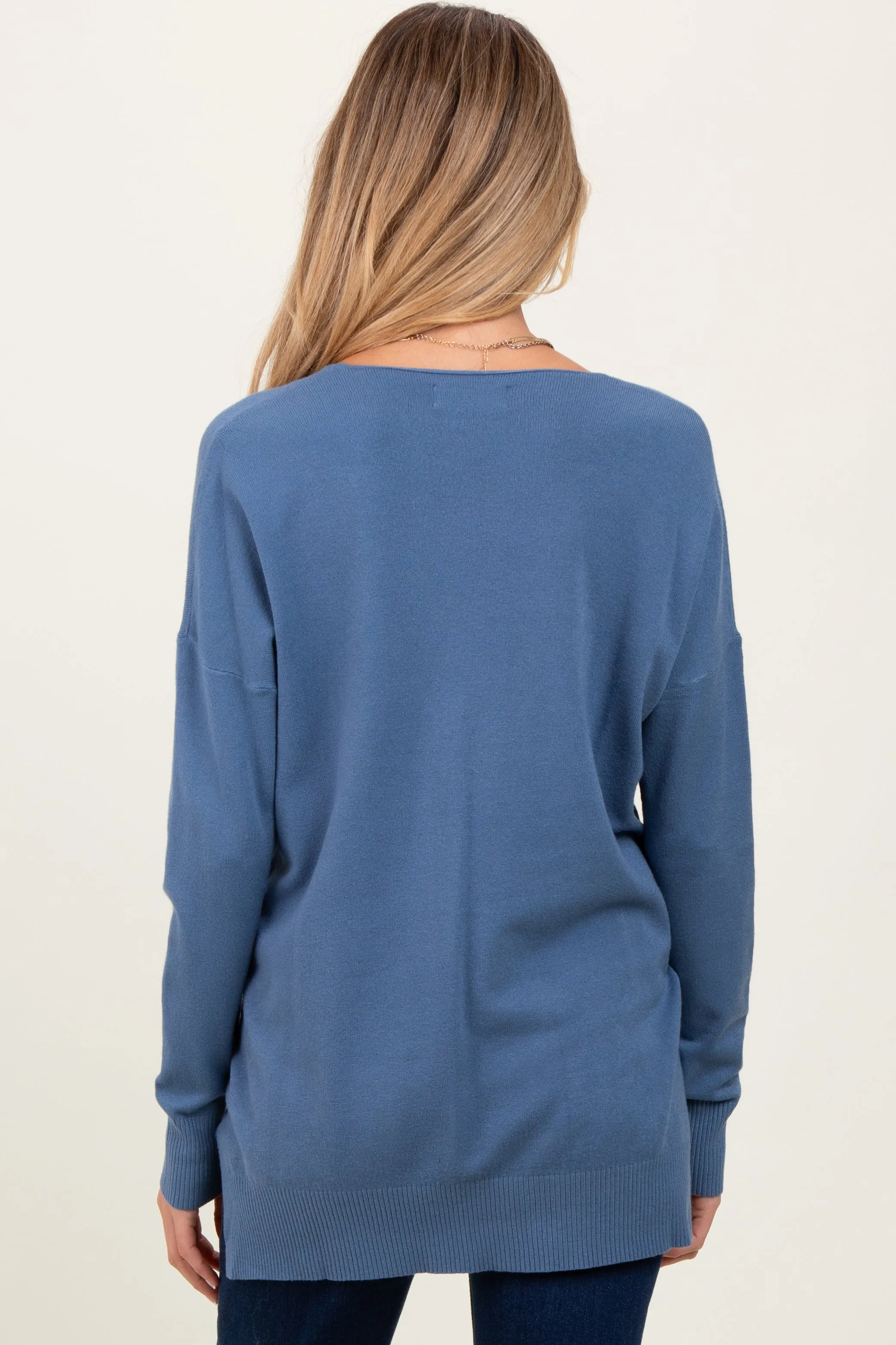 Blue Front Seam V-Neck Side Slit Maternity Sweater sold by Pinkblush product image thumbnail 4