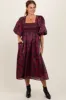 Burgundy Satin Floral Smocked Midi Dress sold by Pinkblush