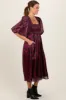 Burgundy Satin Floral Smocked Midi Dress sold by Pinkblush