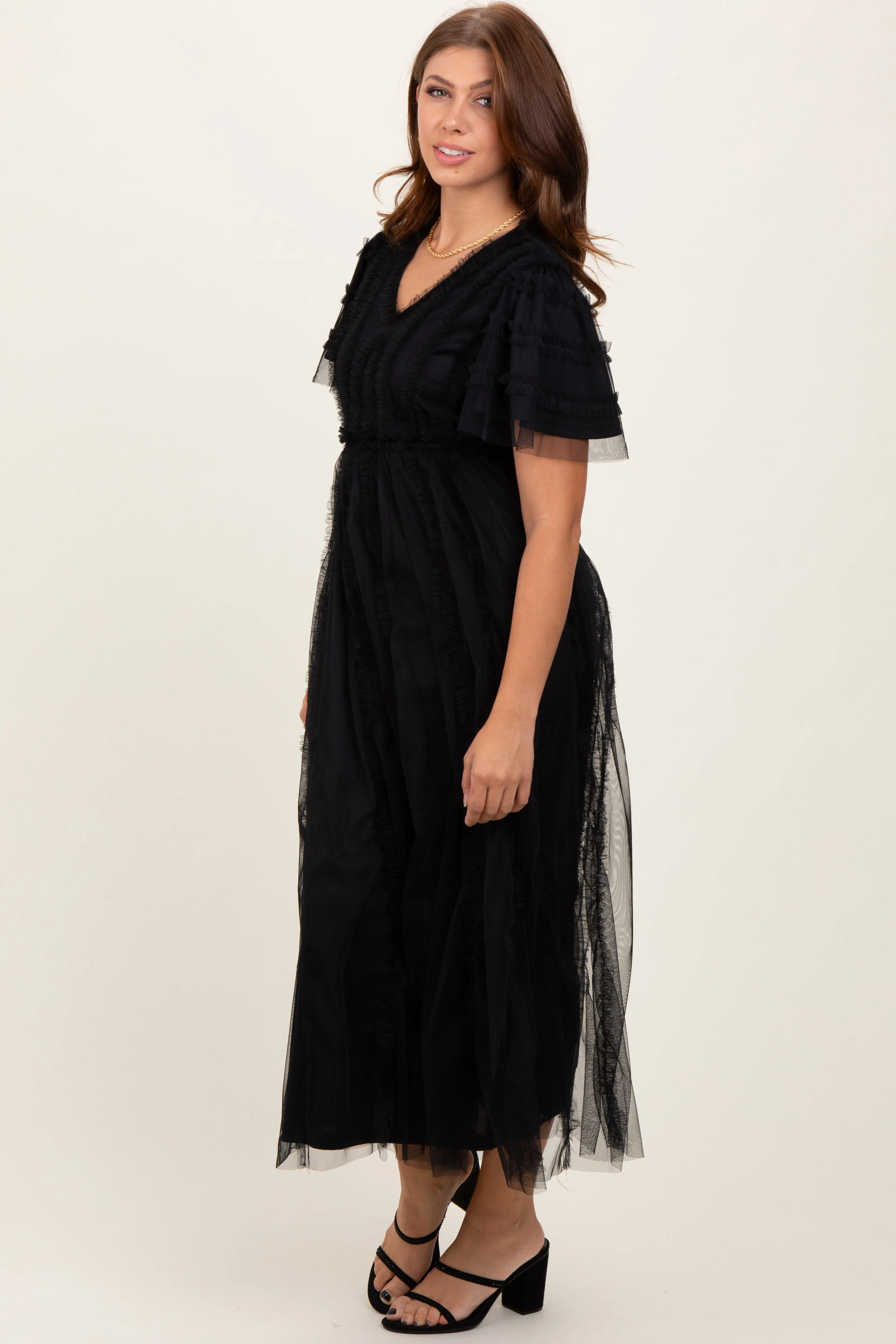 Black Ruffle Accent Mesh Overlay Maxi Dress sold by Pinkblush product image thumbnail 3
