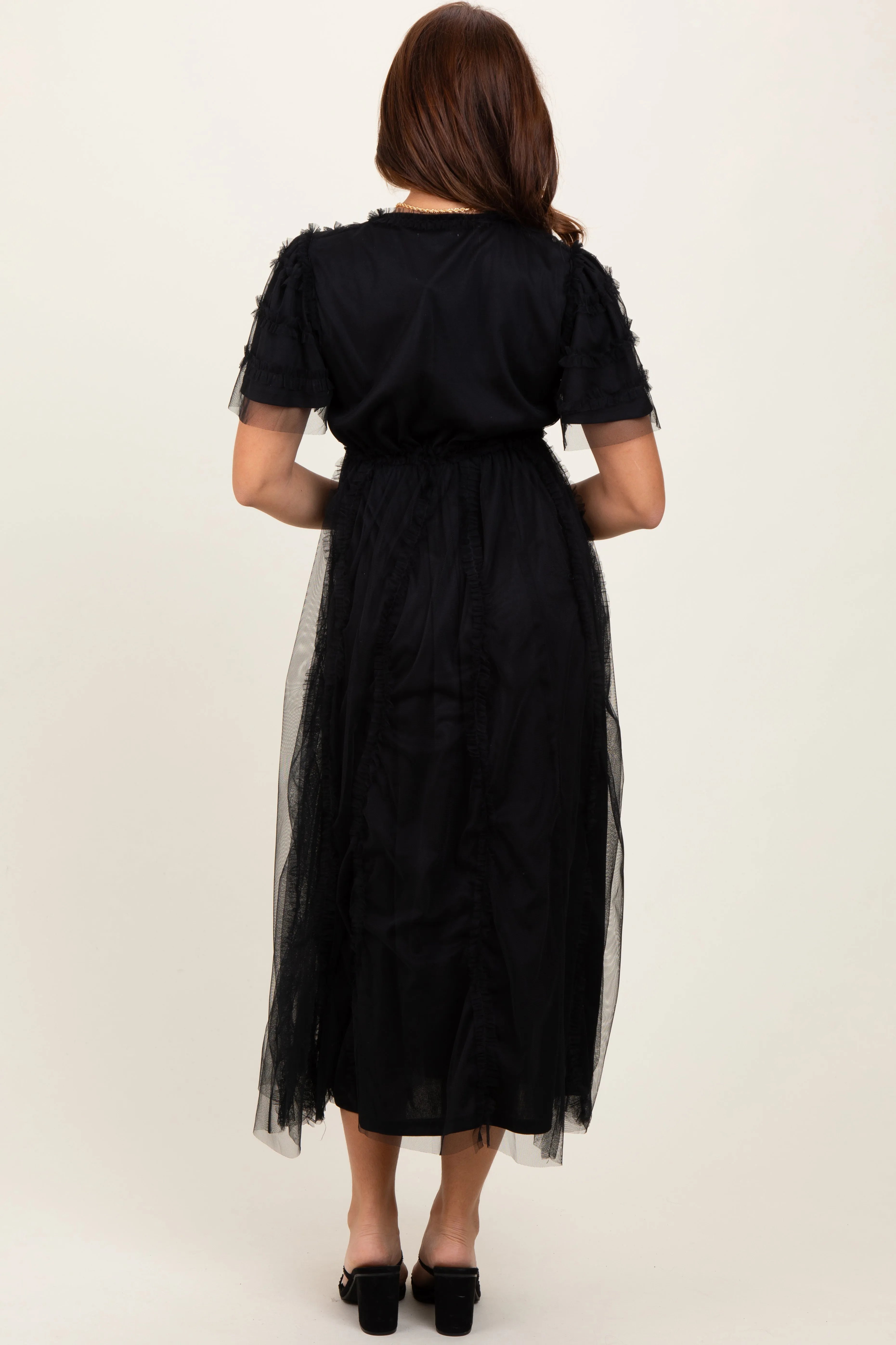 Black Ruffle Accent Mesh Overlay Maxi Dress sold by Pinkblush product image thumbnail 4