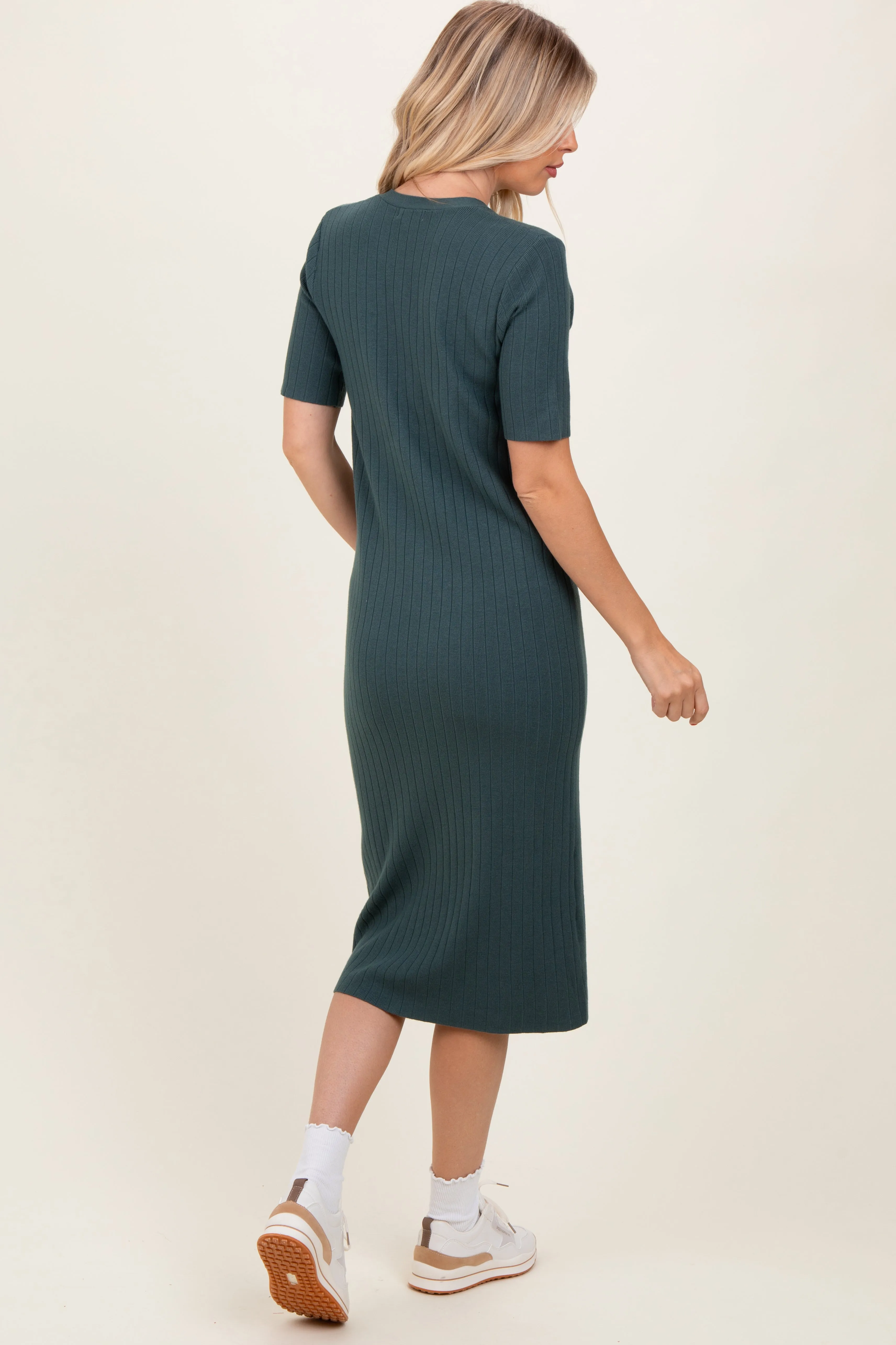 Forest Green Button Down Sweater Midi Dress sold by Pinkblush product image thumbnail 3