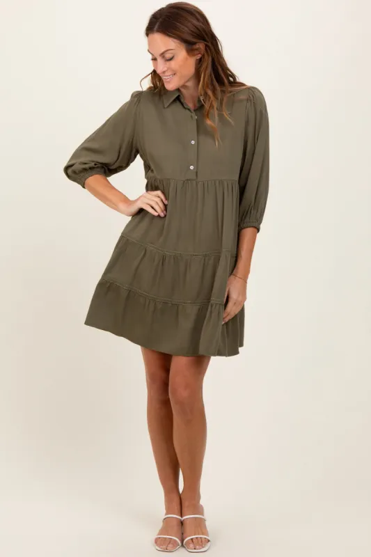 Olive Collared Tiered Dress sold by Pinkblush