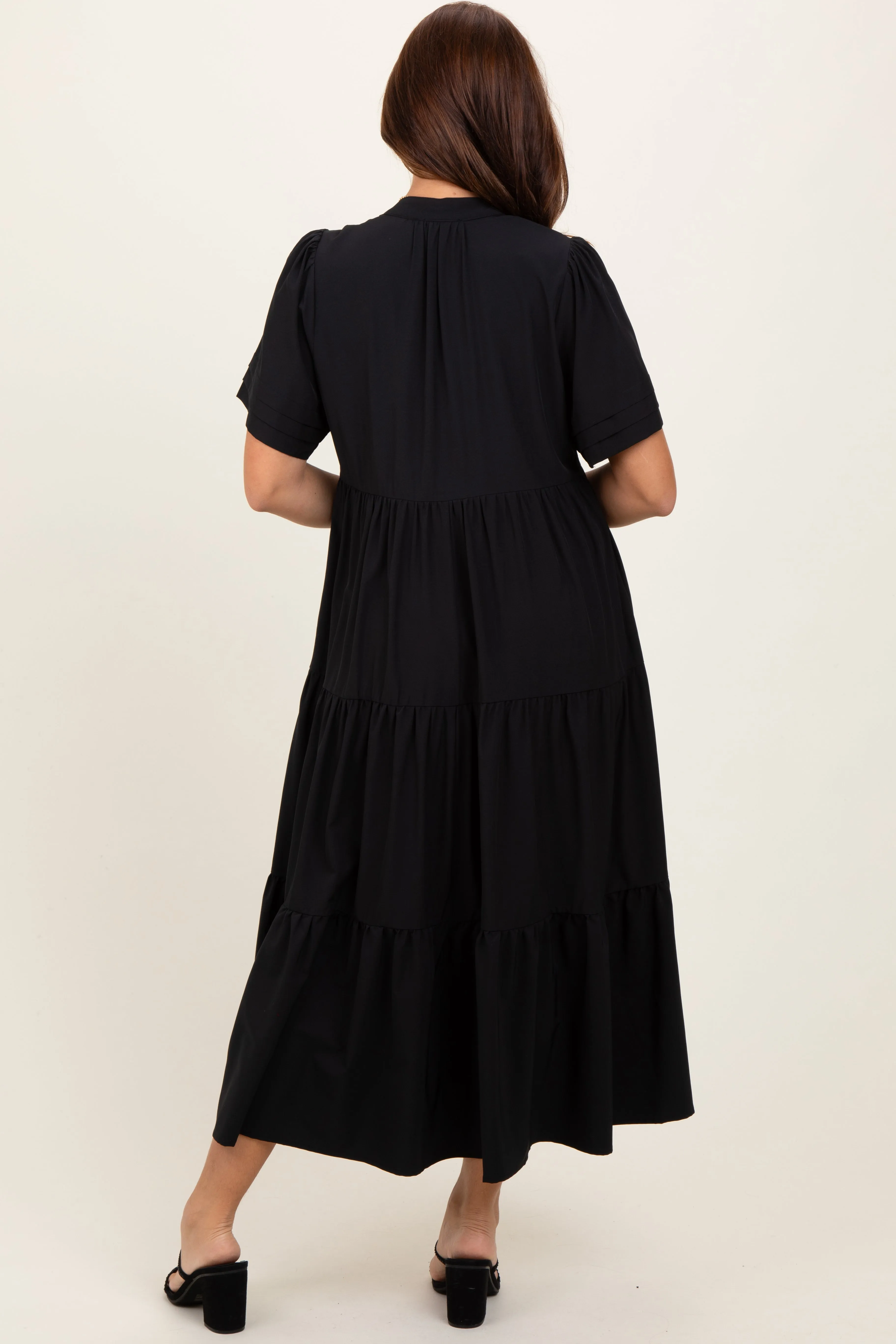 Black V-Neck Tiered Midi Dress sold by Pinkblush product image thumbnail 4