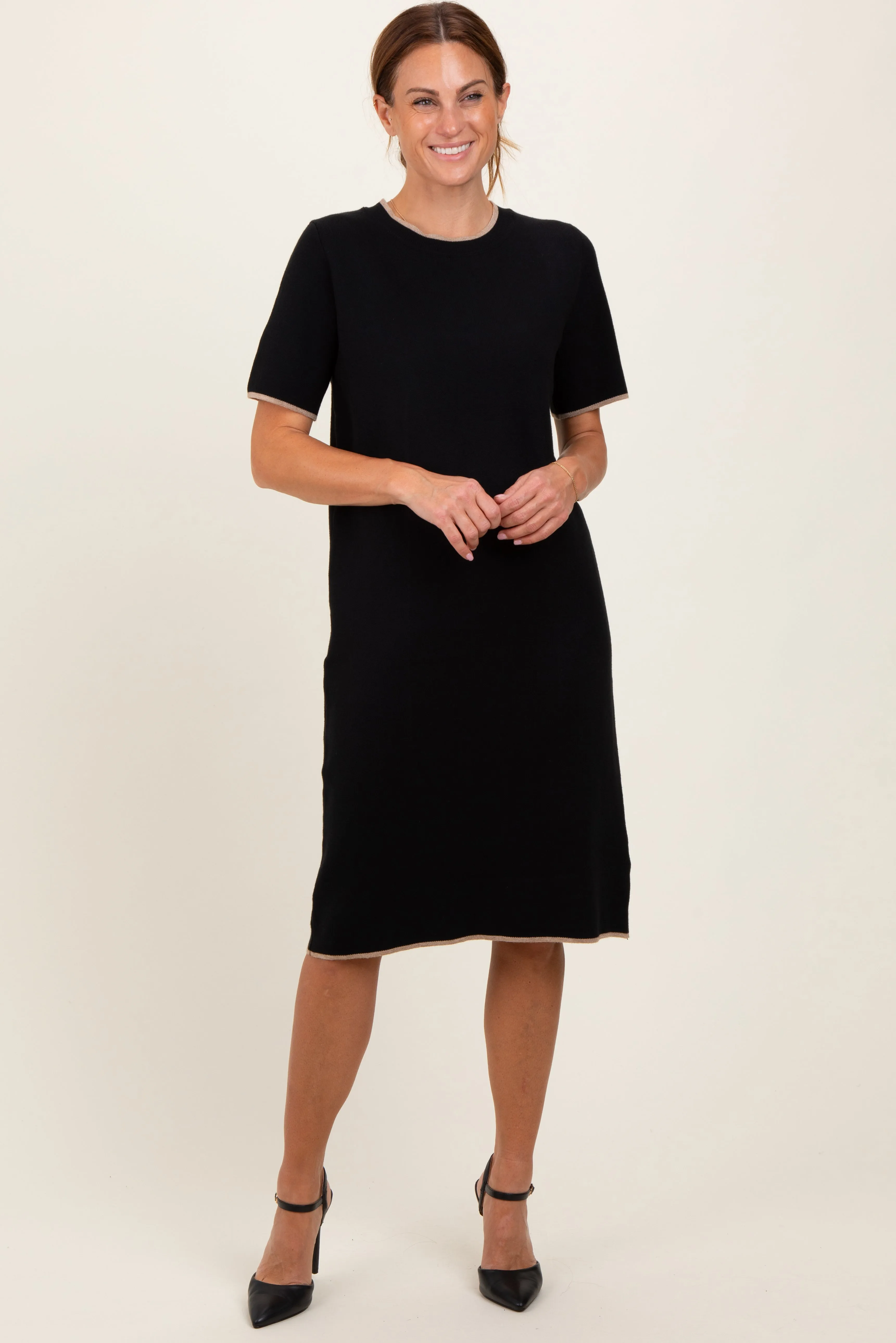 Black Knit Short Sleeve Contrast Trim Dress sold by Pinkblush