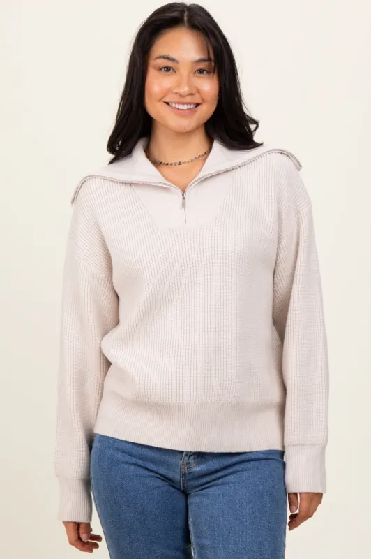 Cream Half Zip Chunky Knit Pullover Sweater sold by Pinkblush