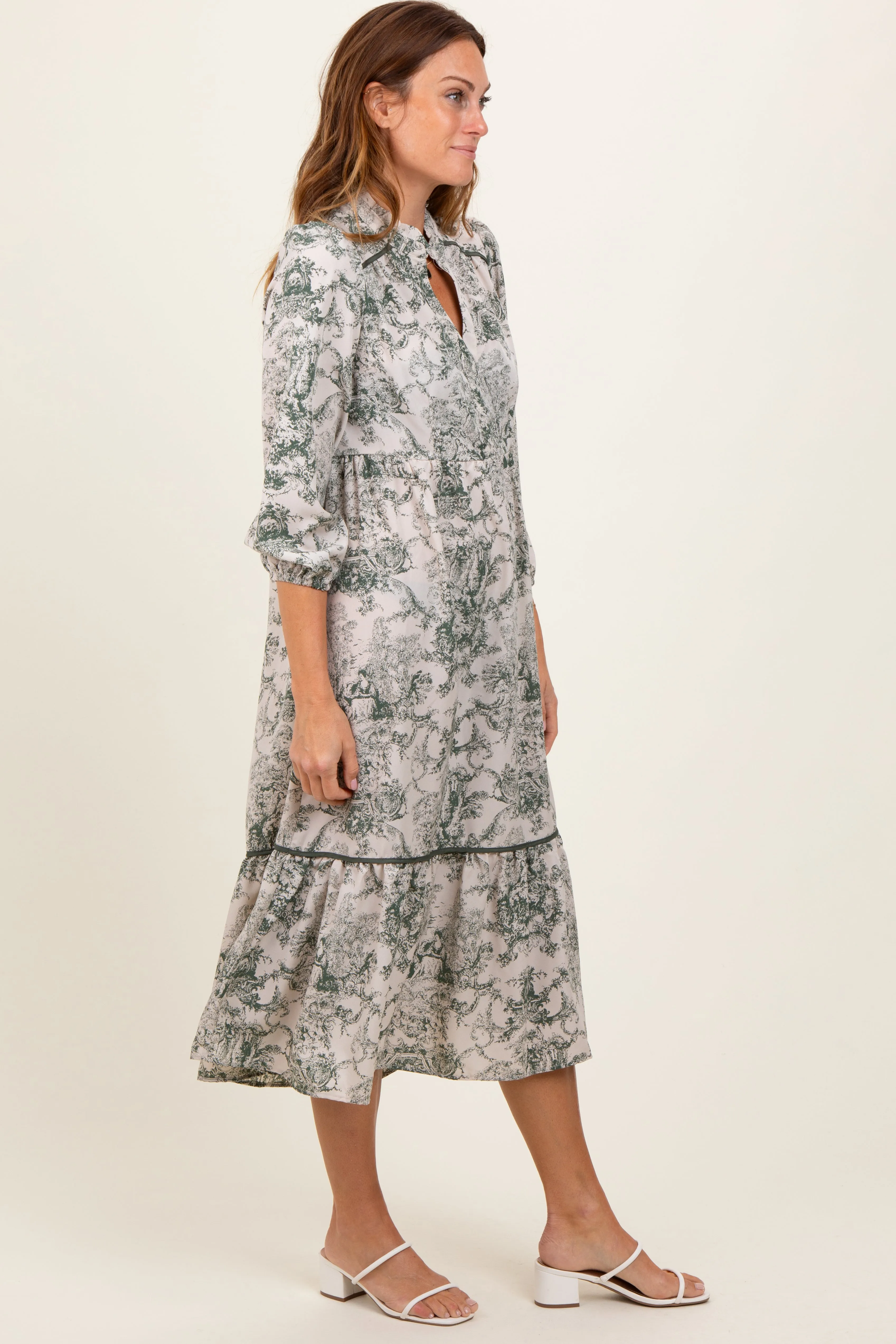 Forest Green Printed Split Ruffle Collar Midi Dress sold by Pinkblush product image thumbnail 3