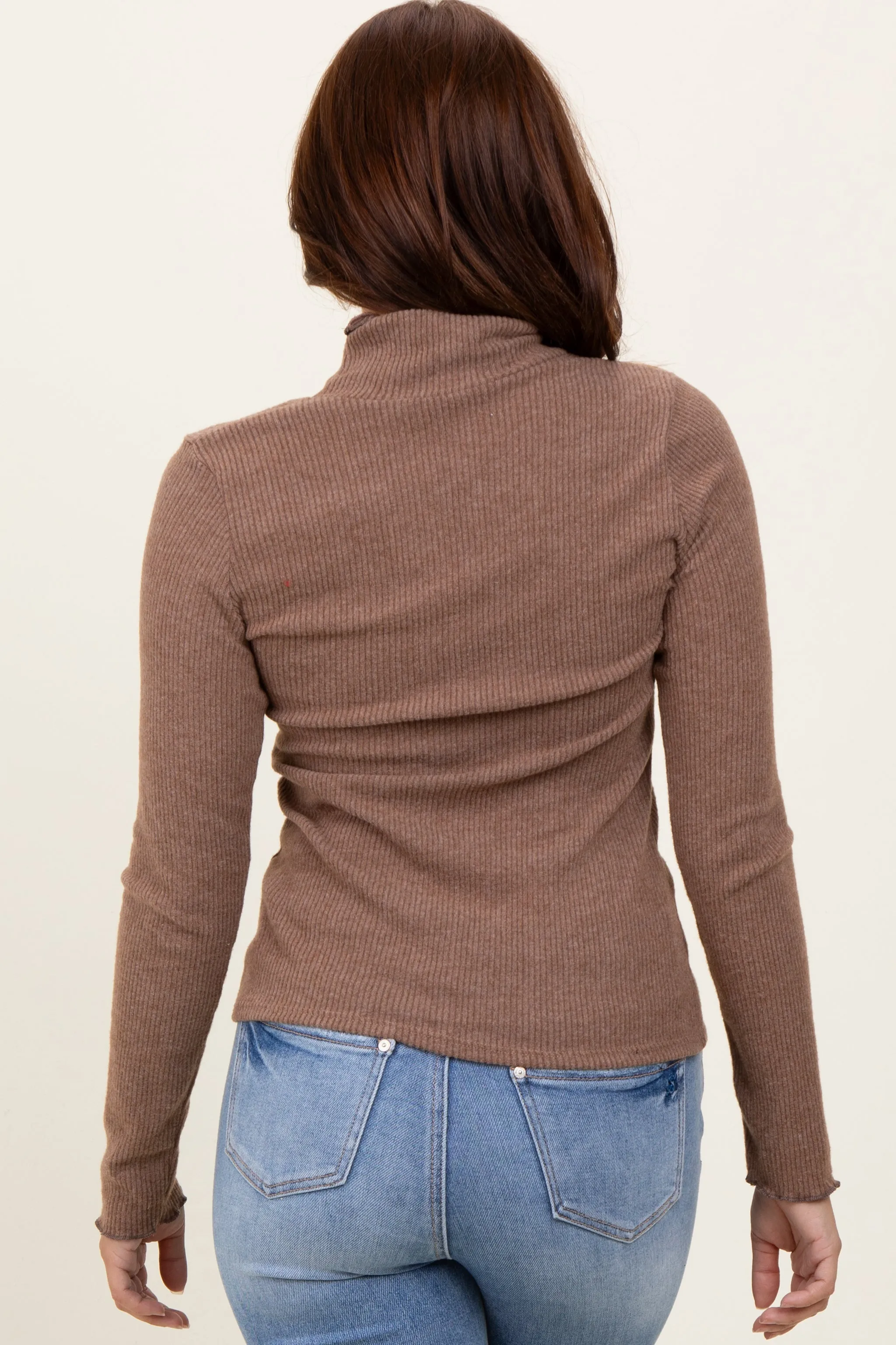 Mocha Ribbed Knit Ruffle Edge Turtleneck Top sold by Pinkblush product image thumbnail 4