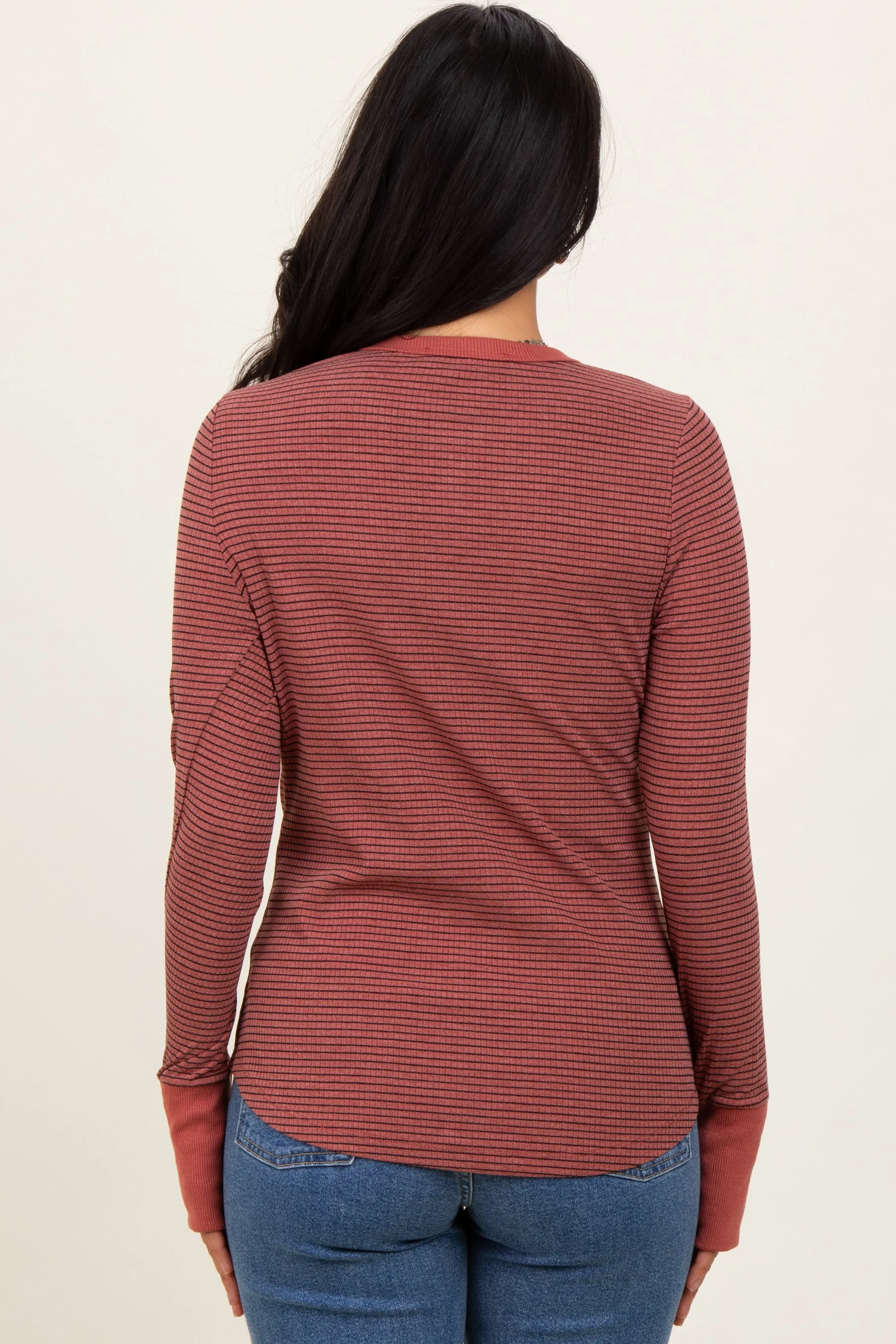 Rust Striped Snap Button Henley Top sold by Pinkblush product image thumbnail 4