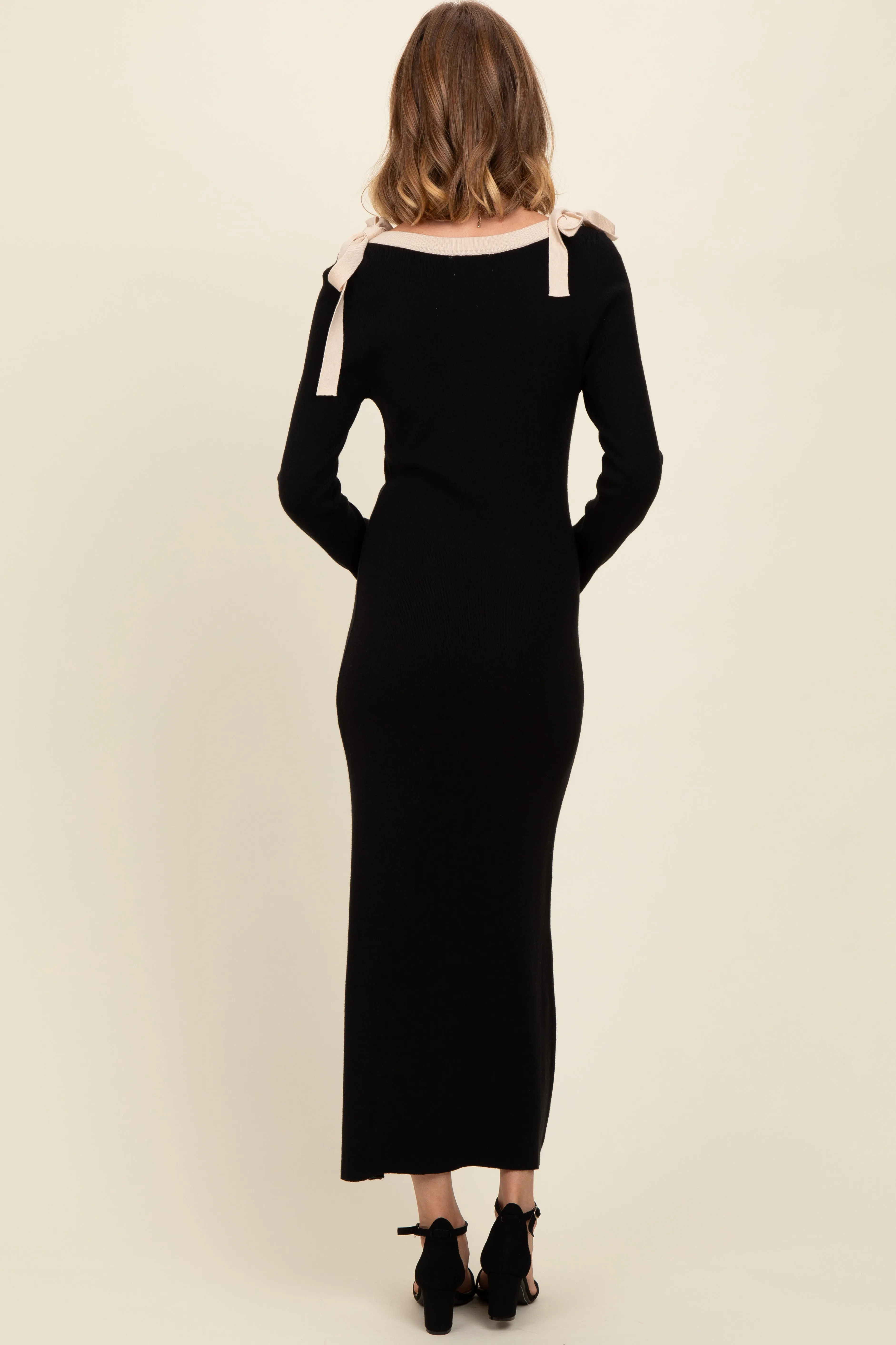 Black Shoulder Bow Detail Maxi Sweater Dress sold by Pinkblush product image thumbnail 3