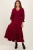 Burgundy Floral Smocked V-Neck Maxi Dress sold by Pinkblush