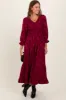 Burgundy Floral Smocked V-Neck Maxi Dress sold by Pinkblush