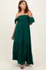 Hunter Green Smocked Ruffle Off Shoulder Tiered Maxi Dress sold by Pinkblush