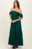 Hunter Green Smocked Ruffle Off Shoulder Tiered Maxi Dress sold by Pinkblush