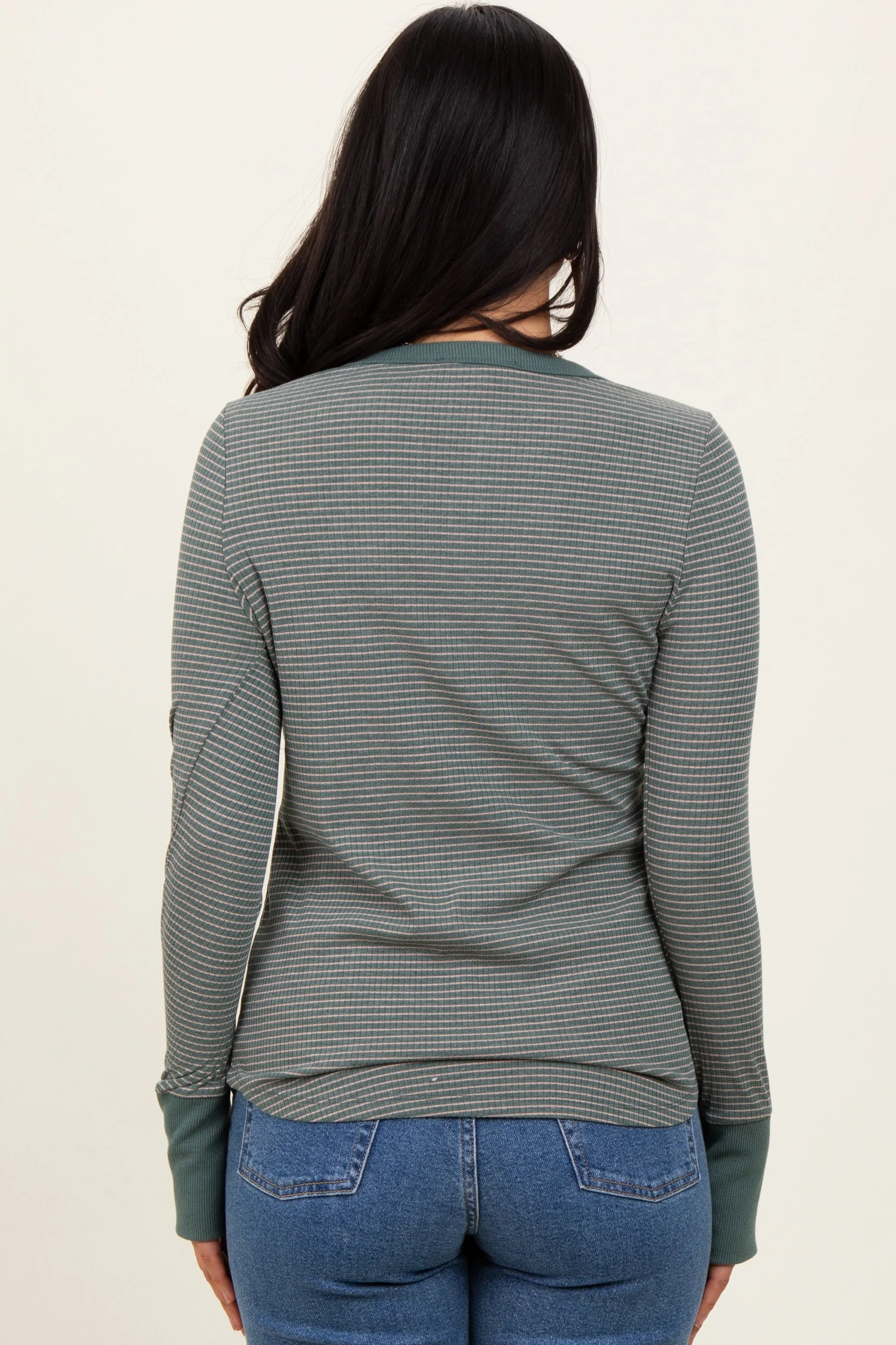 Forest Green Striped Snap Button Henley Top sold by Pinkblush product image thumbnail 3