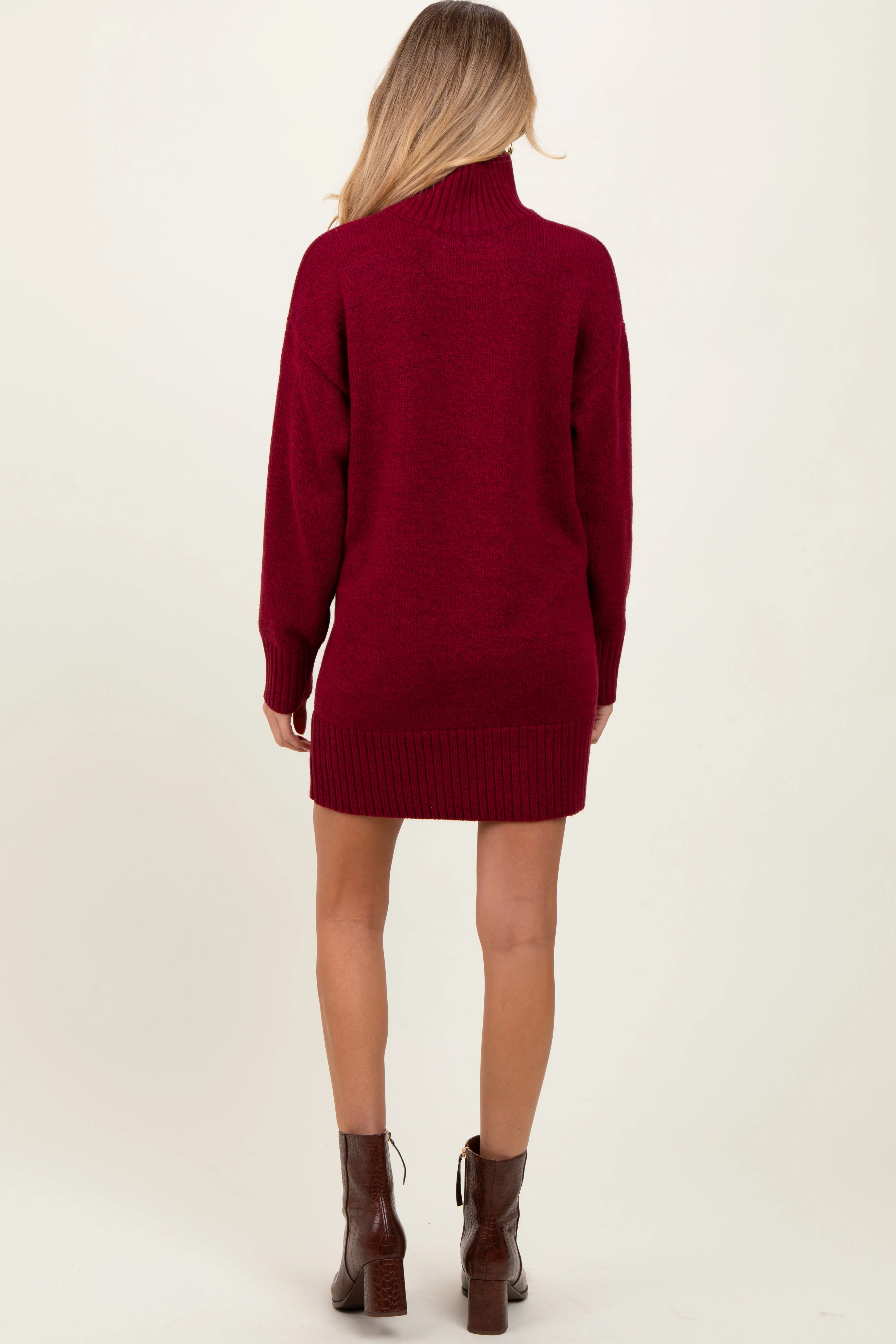 Burgundy Turtle Neck Maternity Mini Sweater Dress sold by Pinkblush product image thumbnail 4