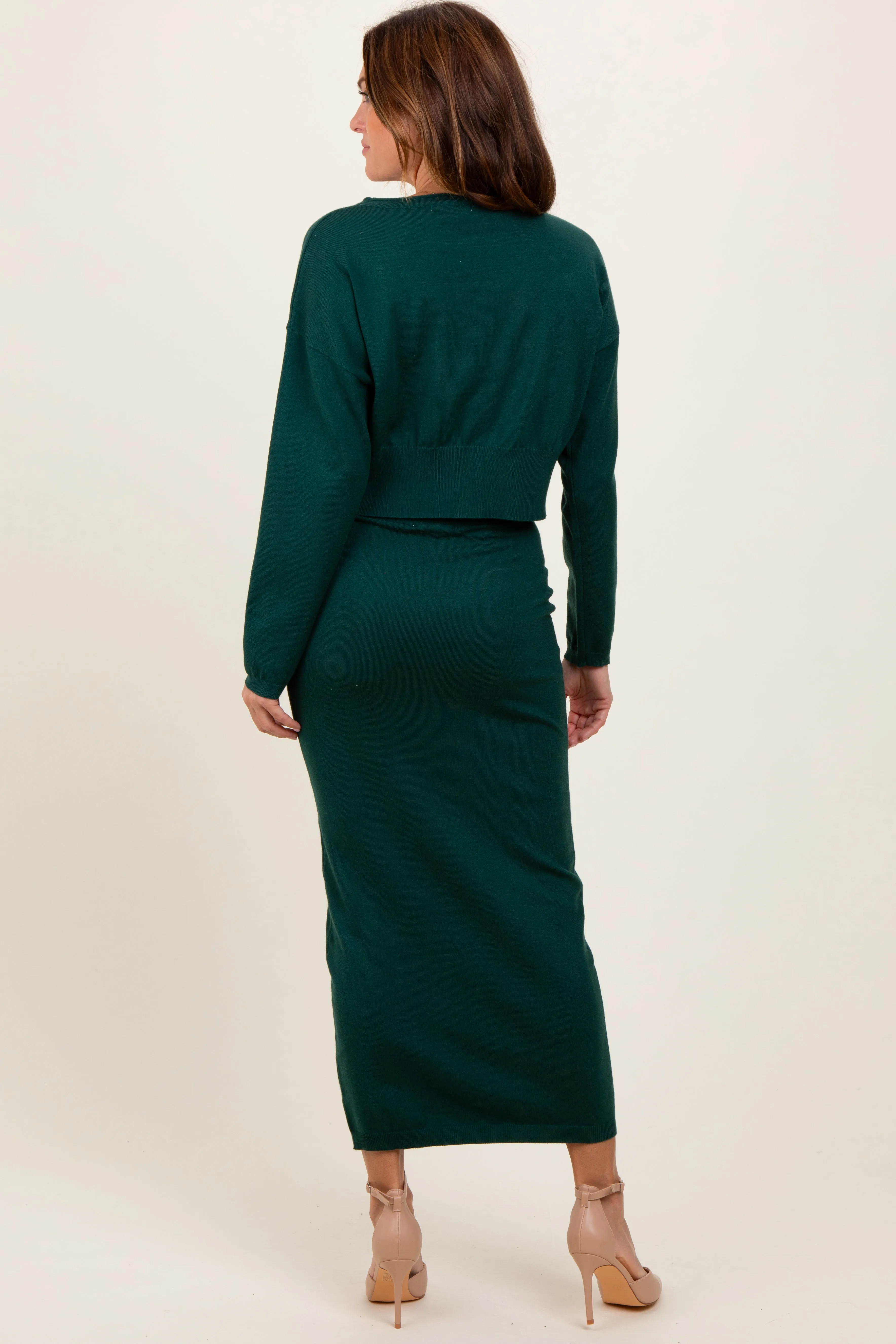 Forest Green Knit Midi Skirt Sweater Set sold by Pinkblush product image thumbnail 4