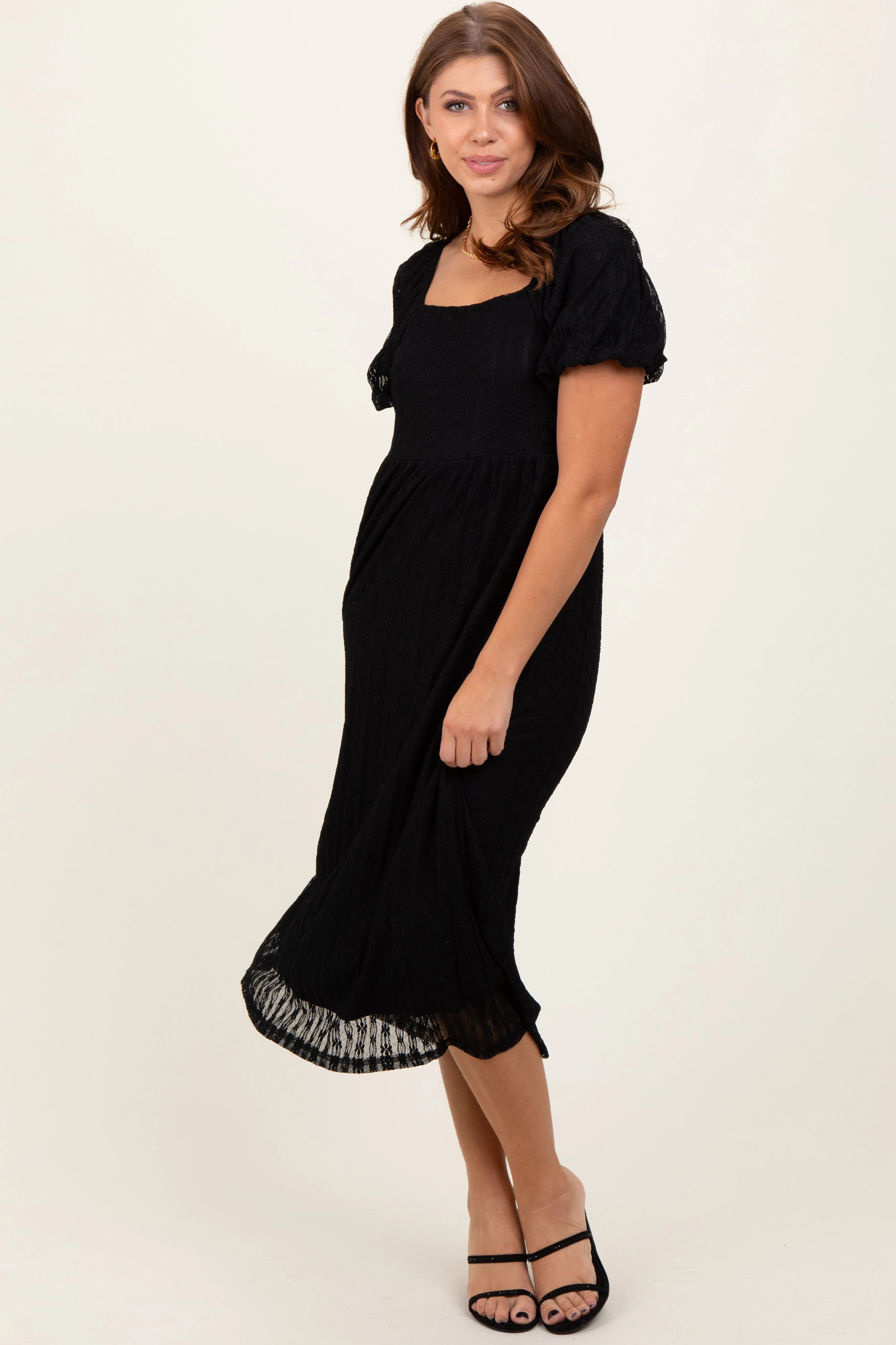 Black Lace Overlay Square Neck Midi Dress sold by Pinkblush product image thumbnail 2