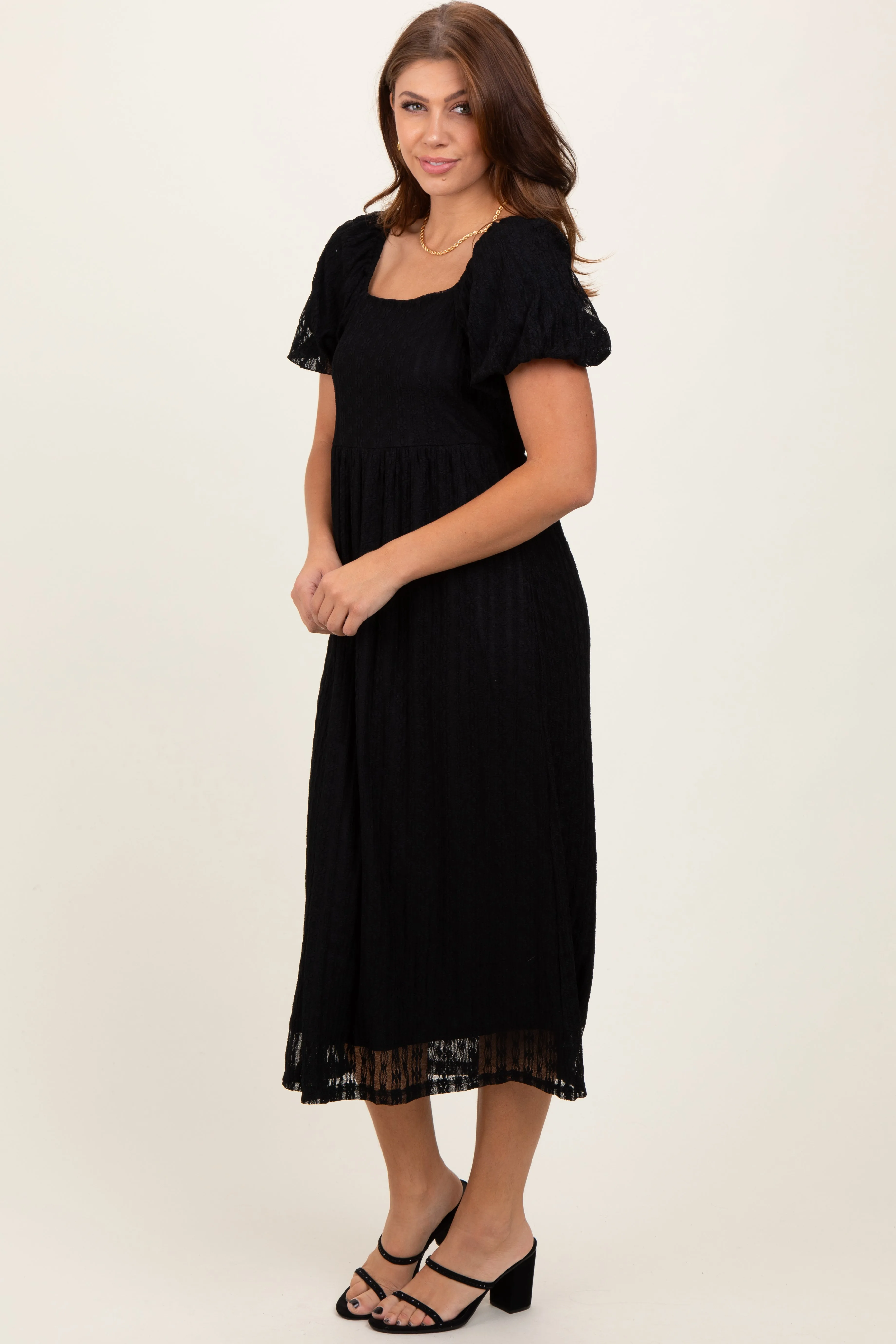 Black Lace Overlay Square Neck Midi Dress sold by Pinkblush product image thumbnail 3