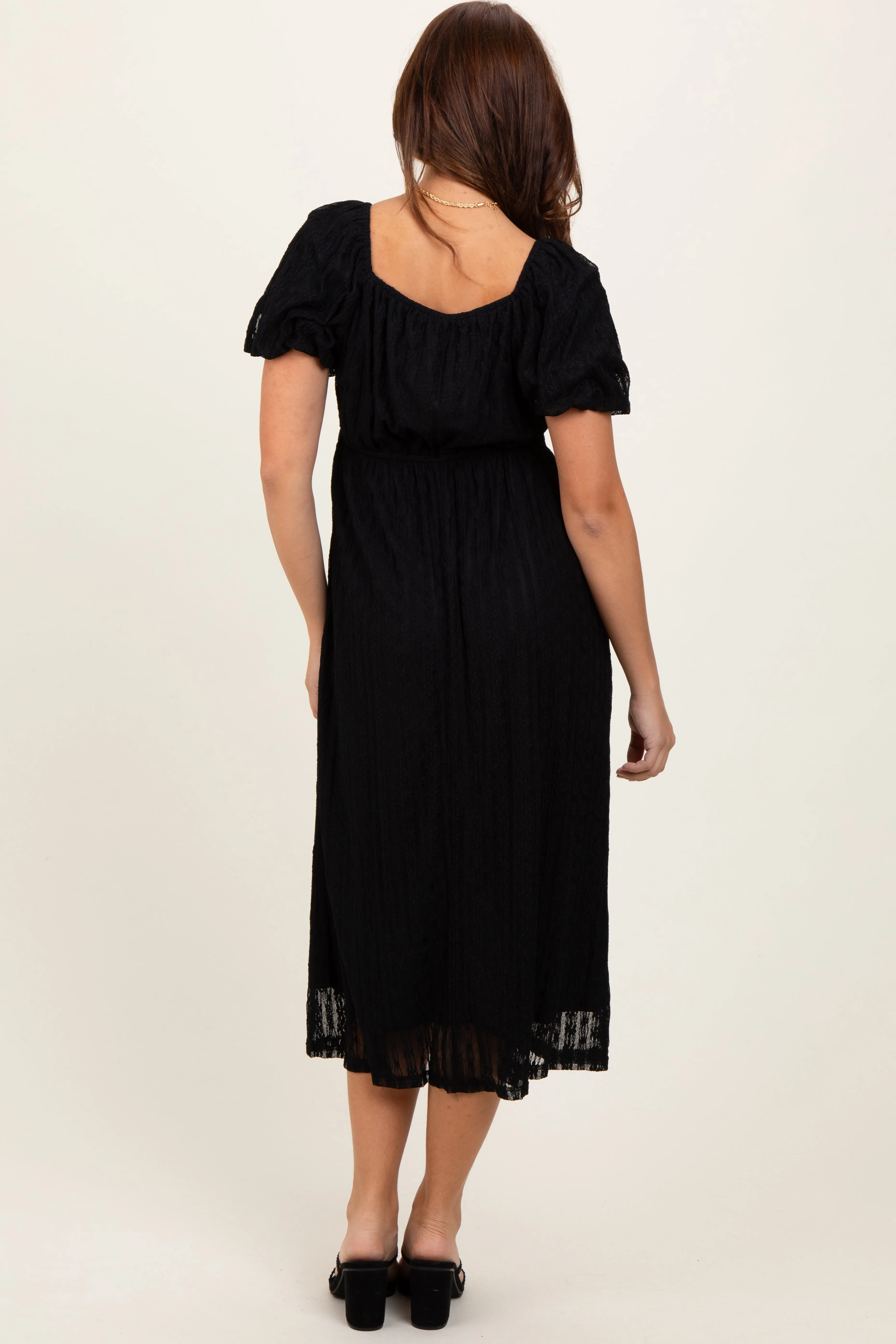 Black Lace Overlay Square Neck Midi Dress sold by Pinkblush product image thumbnail 4