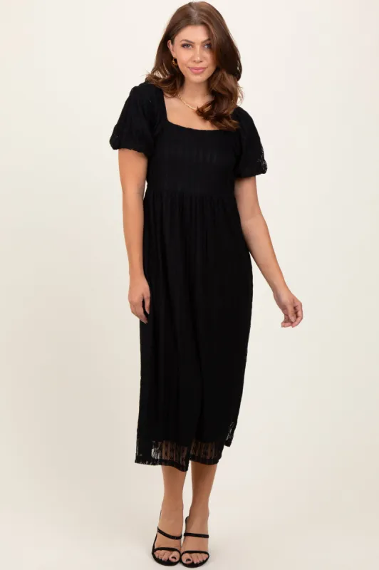 Black Lace Overlay Square Neck Midi Dress sold by Pinkblush