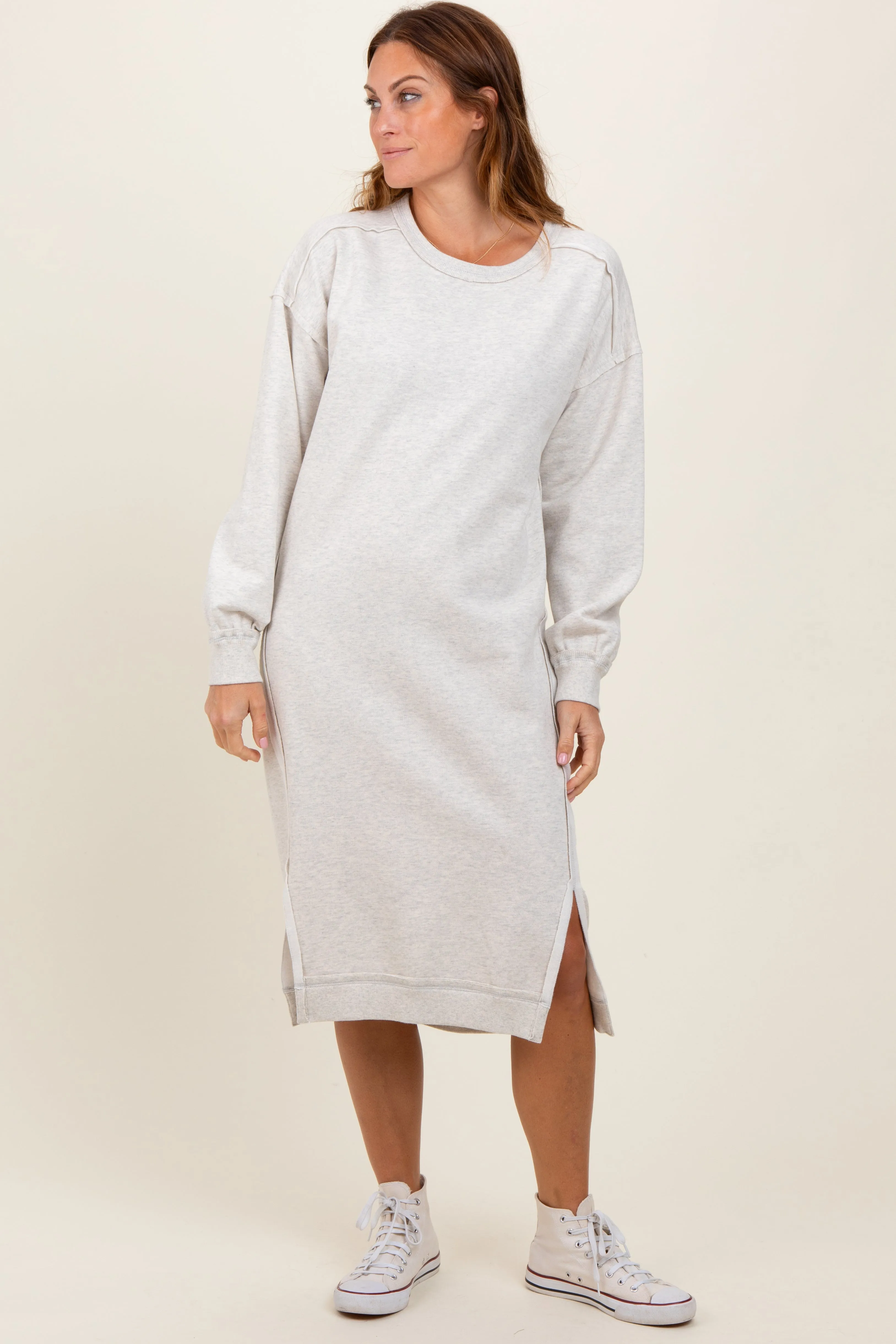 Heather Beige Sweatshirt Midi Dress sold by Pinkblush product image thumbnail 2