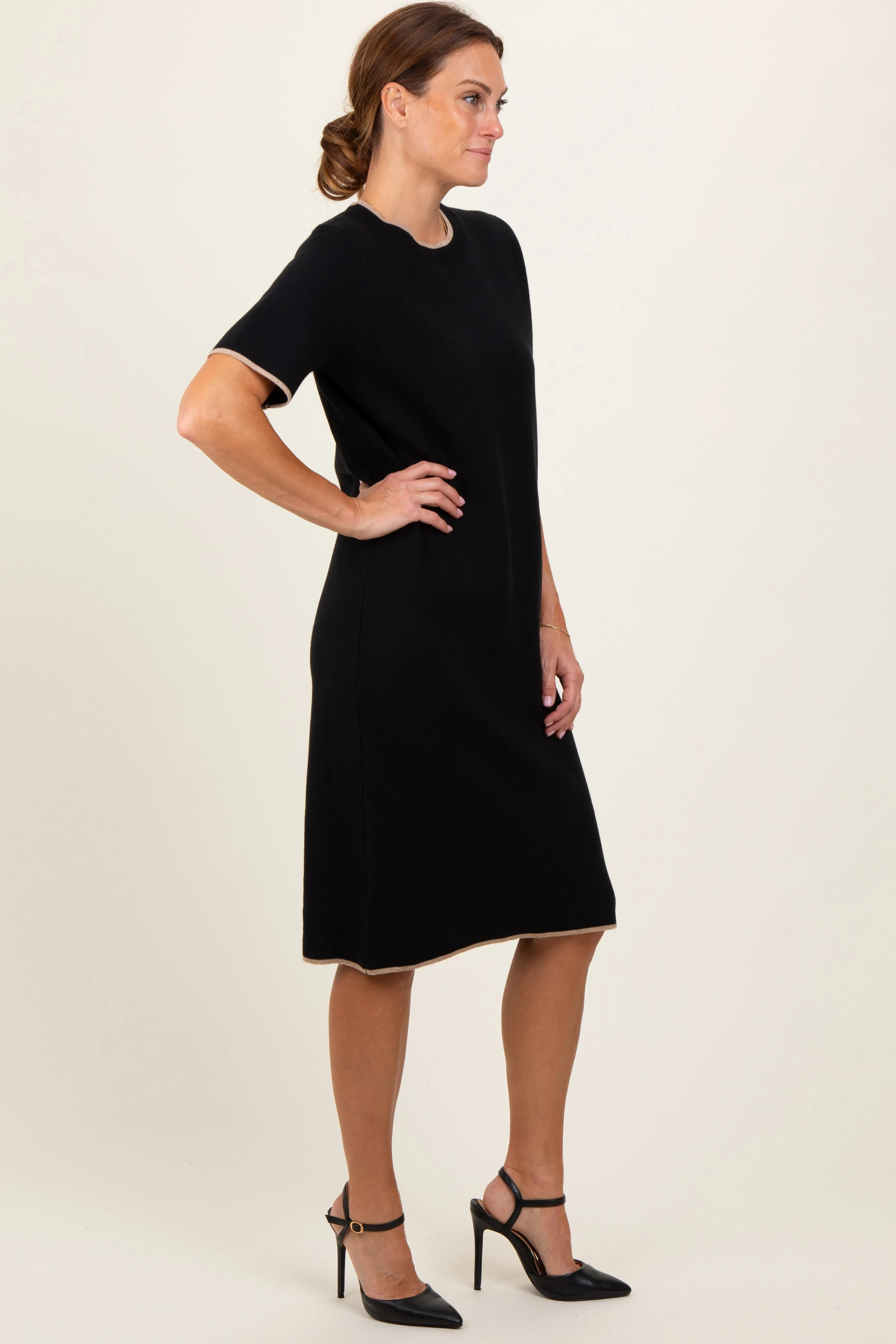 Black Knit Short Sleeve Contrast Trim Dress sold by Pinkblush product image thumbnail 2