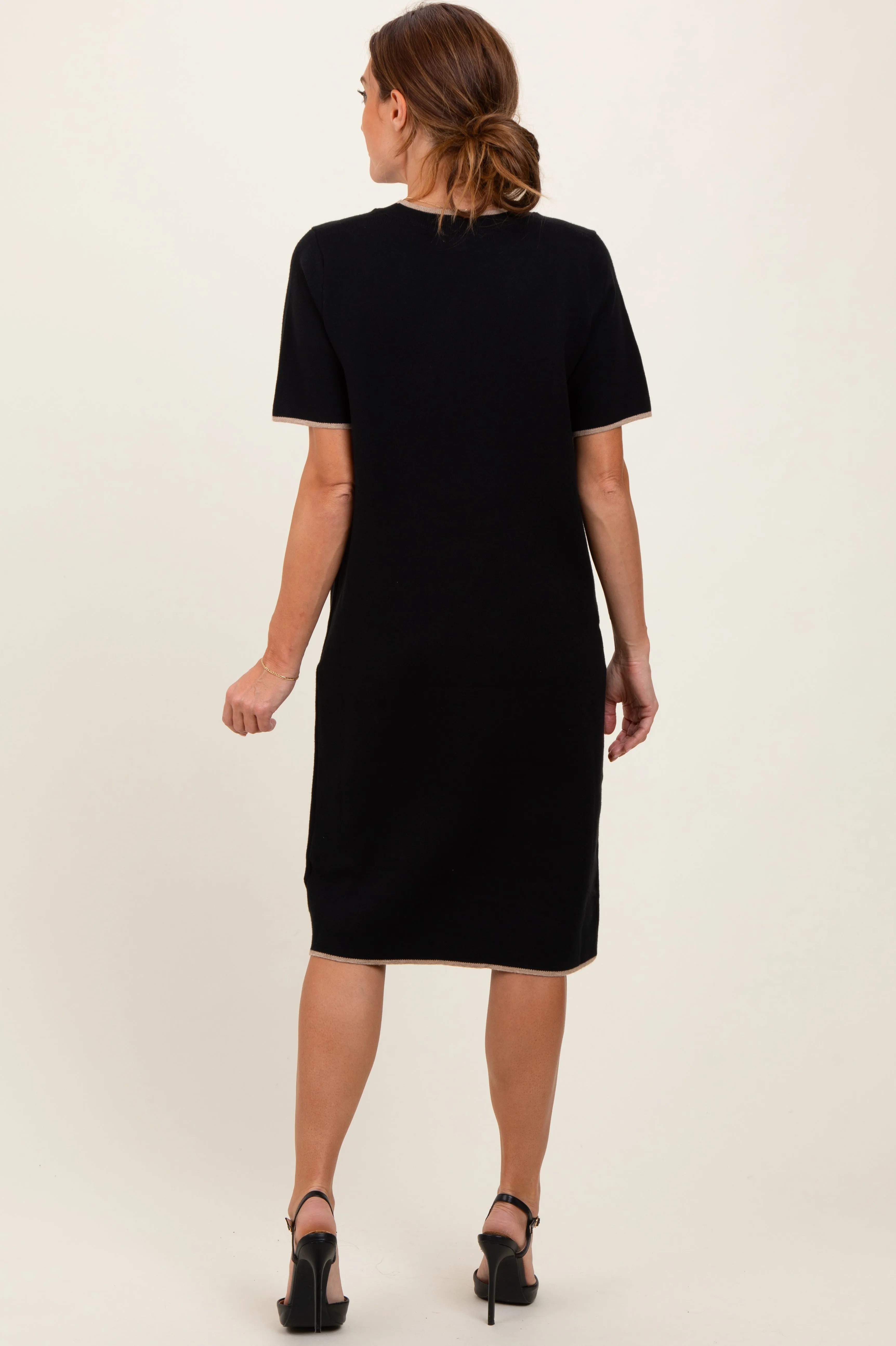 Black Knit Short Sleeve Contrast Trim Dress sold by Pinkblush product image thumbnail 3
